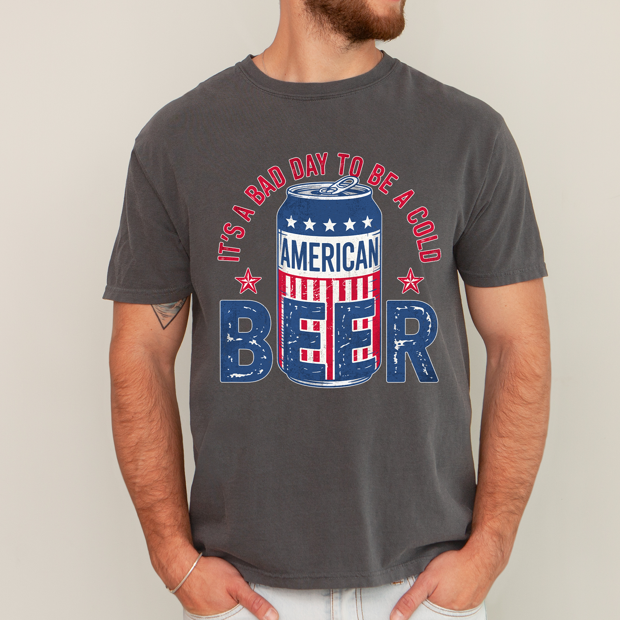 It's A Bad Day To Be A Cold Beer Flag Patriotic Edition Graphic Comfort Colors Tee