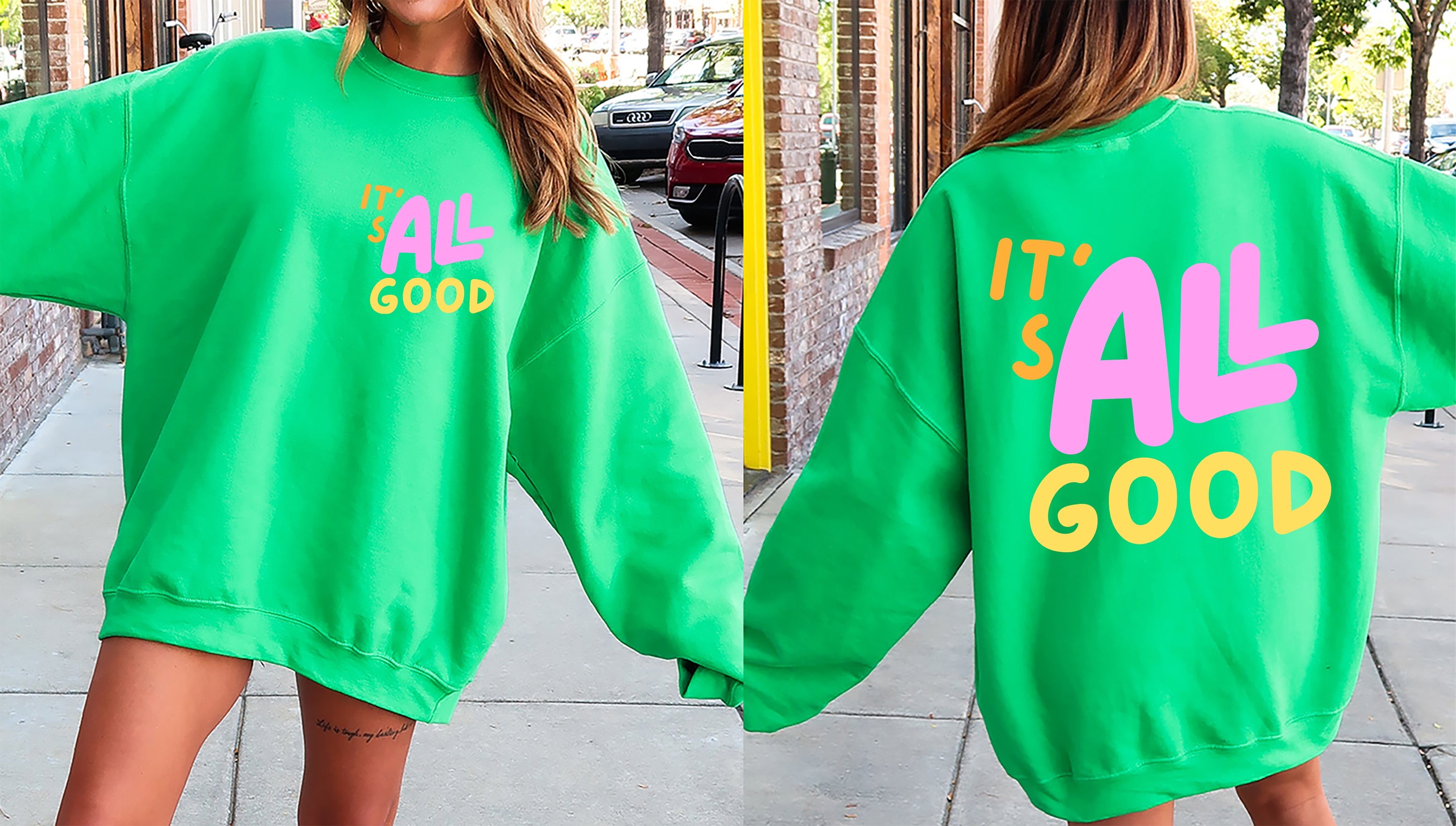 It's All Good Colorful Retro Bold Vintage Inspired Playful Statement Artwork Graphic Sweatshirt