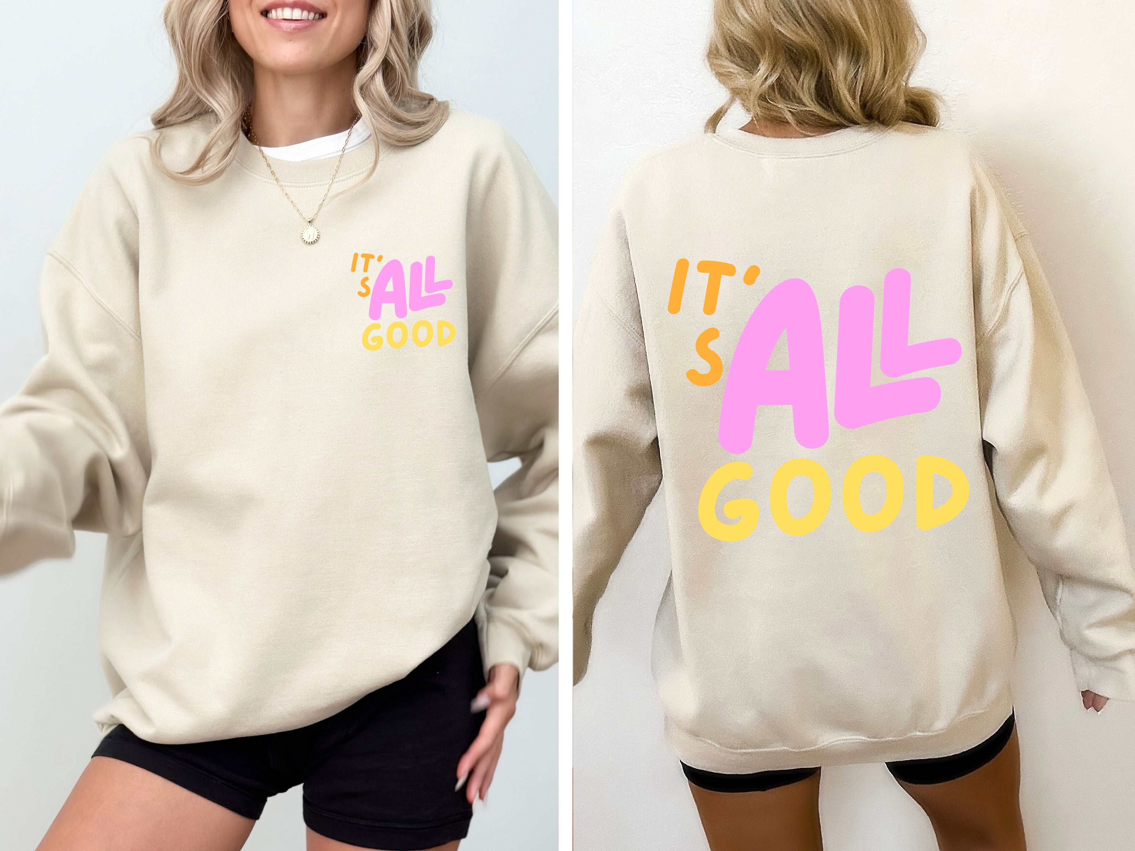 It's All Good Colorful Retro Bold Vintage Inspired Playful Statement Artwork Graphic Sweatshirt