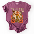 It's Fall Y'all Watercolor Flowers and Jack-O'-Lanterns Halloween Autumn Edition Comfort Colors Tee