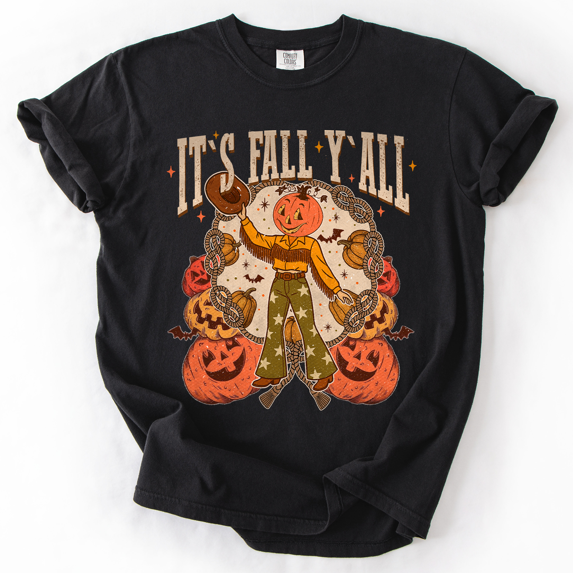 It's Fall Y'all Watercolor Flowers and Jack-O'-Lanterns Halloween Autumn Edition Comfort Colors Tee