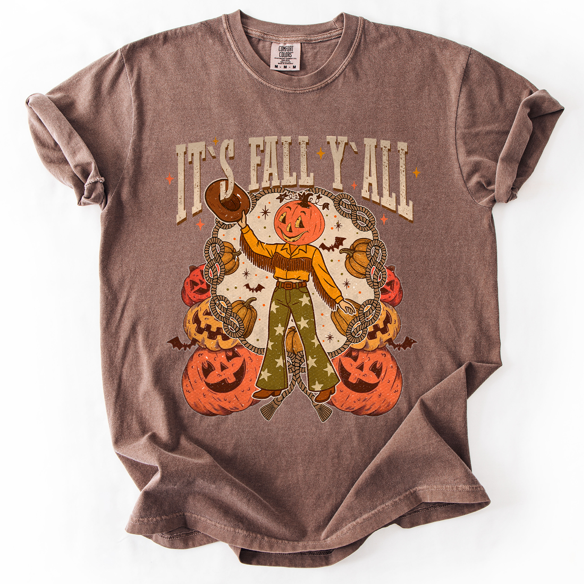 It's Fall Y'all Watercolor Flowers and Jack-O'-Lanterns Halloween Autumn Edition Comfort Colors Tee