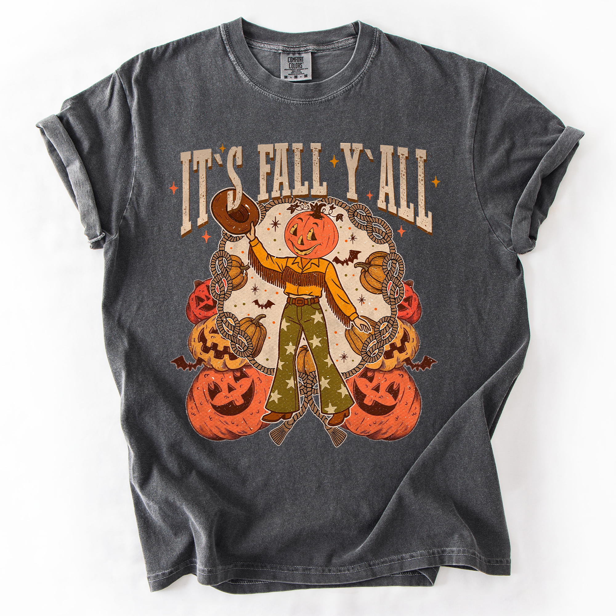 It's Fall Y'all Watercolor Flowers and Jack-O'-Lanterns Halloween Autumn Edition Comfort Colors Tee