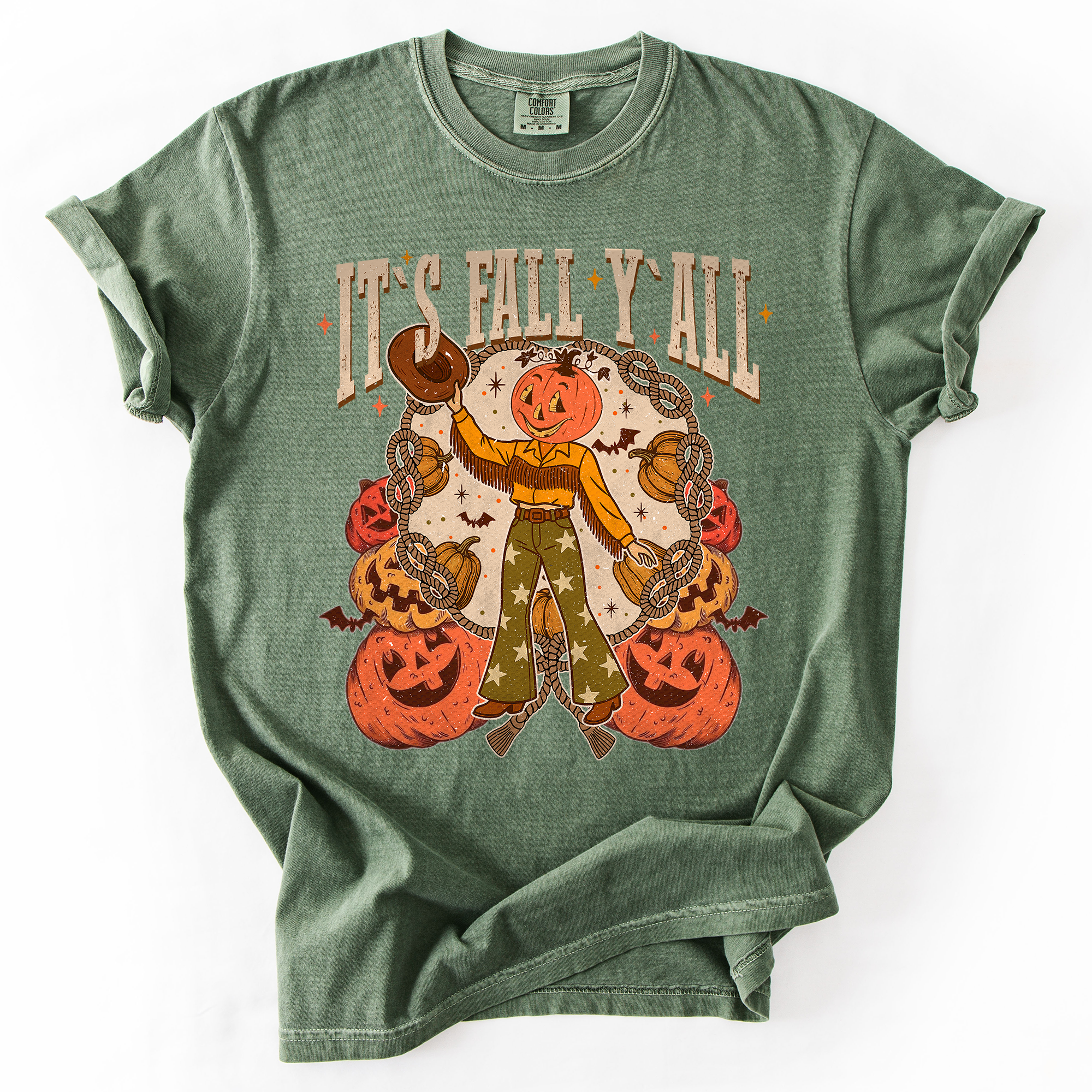 It's Fall Y'all Watercolor Flowers and Jack-O'-Lanterns Halloween Autumn Edition Comfort Colors Tee