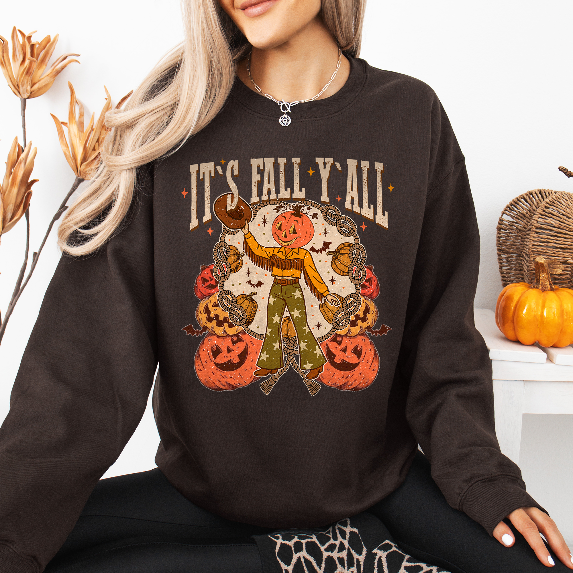 It's Fall Y'all Jack O Lantern Halloween Autumn Vintage Inspired Seasonal Sweatshirt