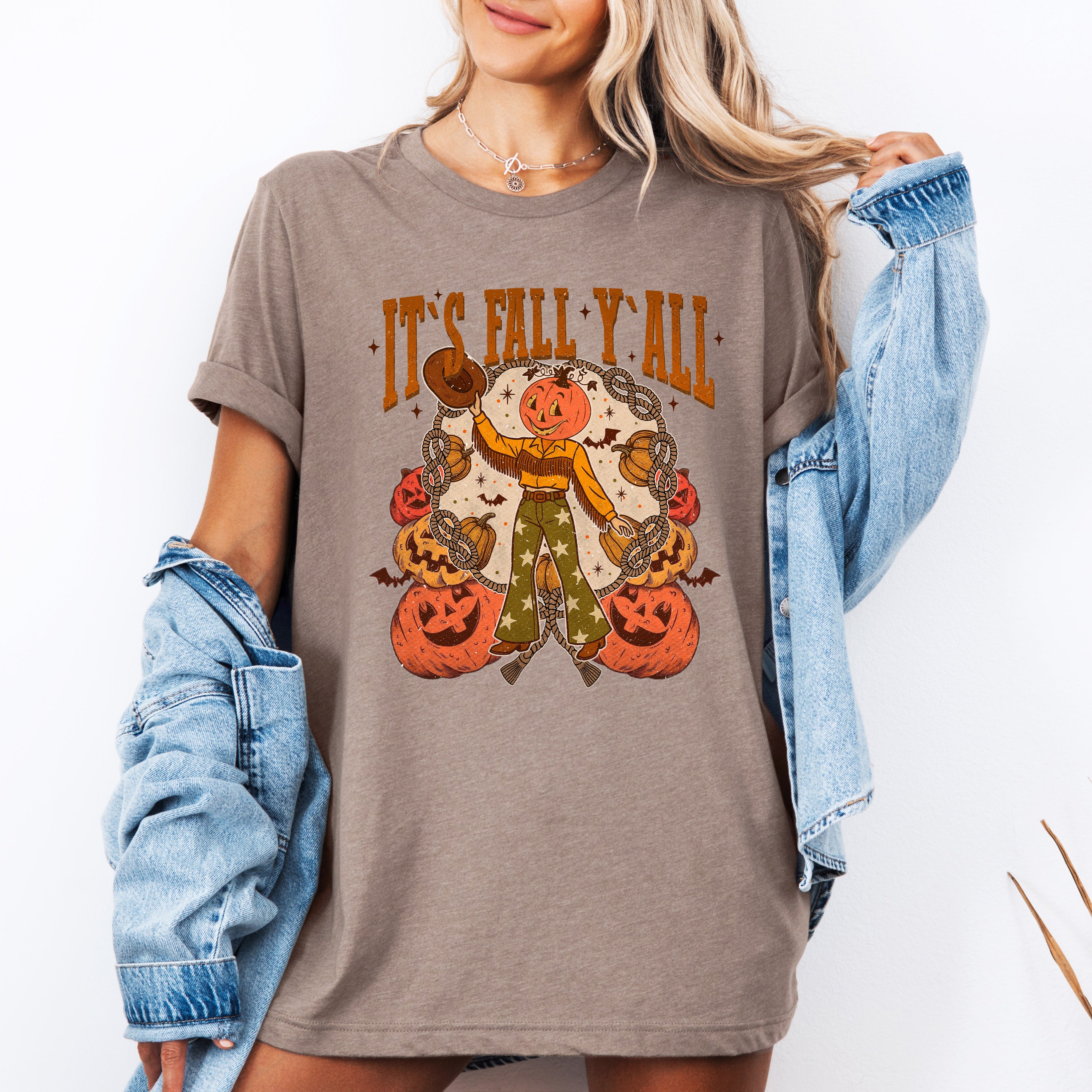 It's Fall Y'all Jack O Lantern Halloween Autumn Seasonal Cozy Soft Cotton Graphic Tee
