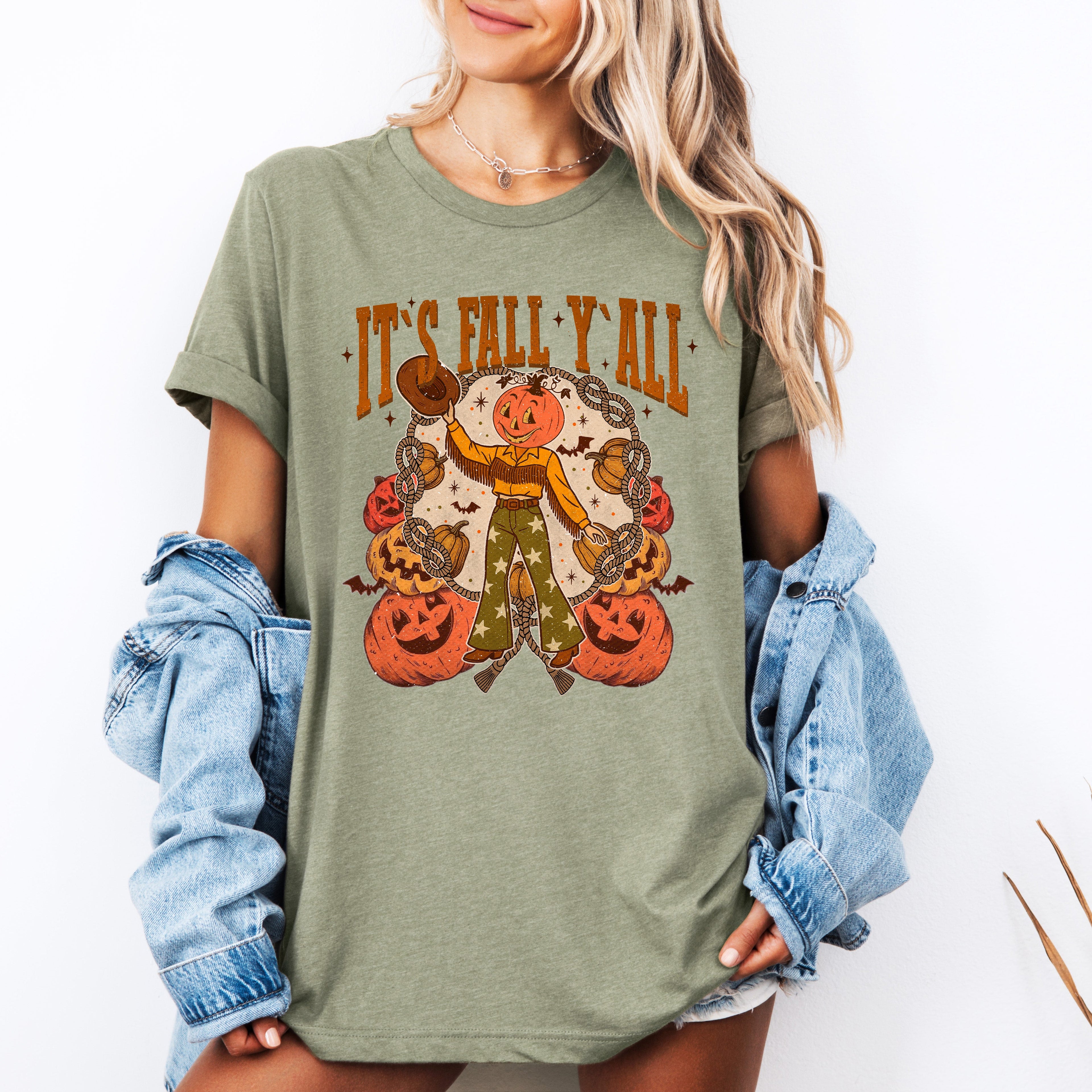 It's Fall Y'all Jack O Lantern Halloween Autumn Seasonal Cozy Soft Cotton Graphic Tee