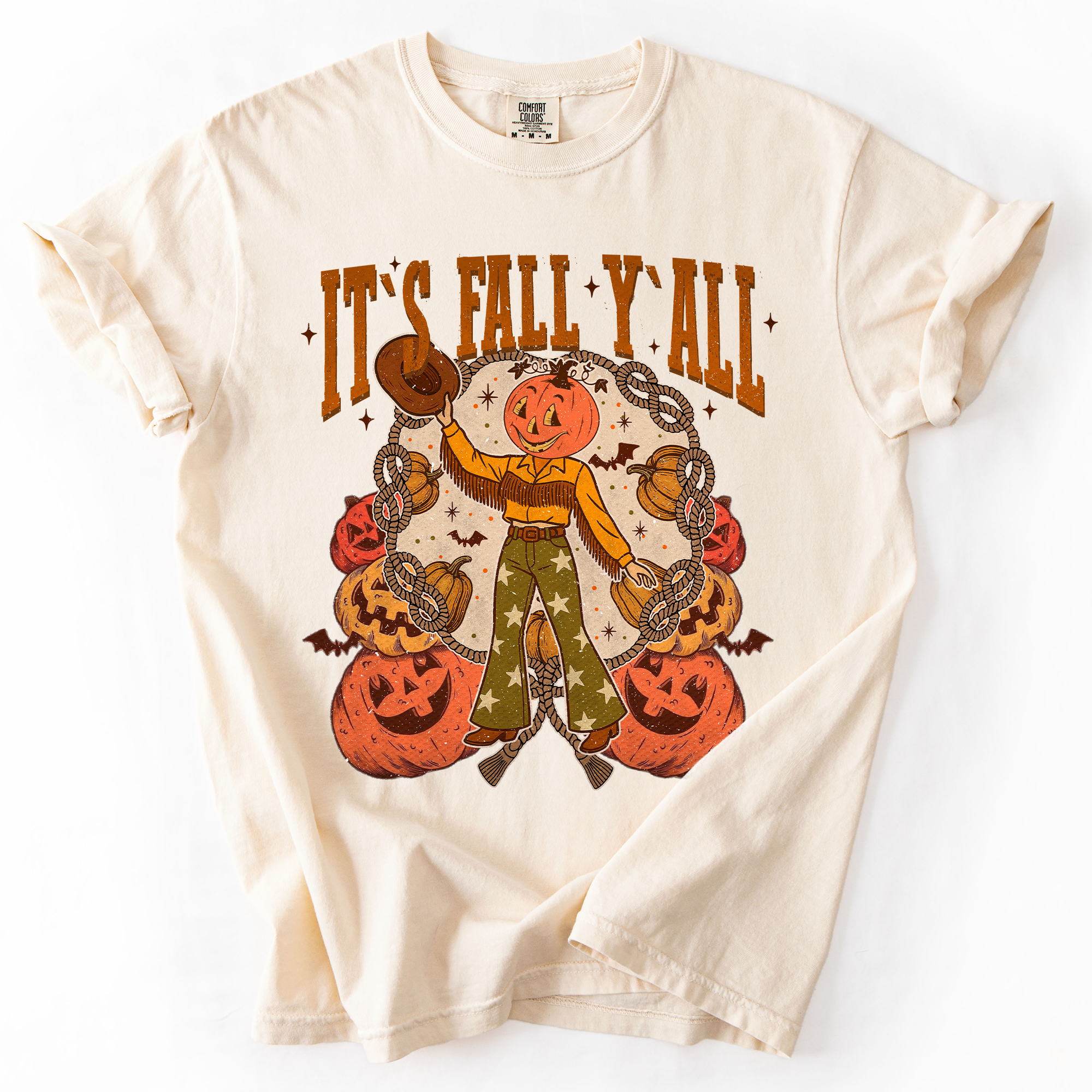 It's Fall Y'all Watercolor Flowers and Jack-O'-Lanterns Halloween Autumn Edition Comfort Colors Tee