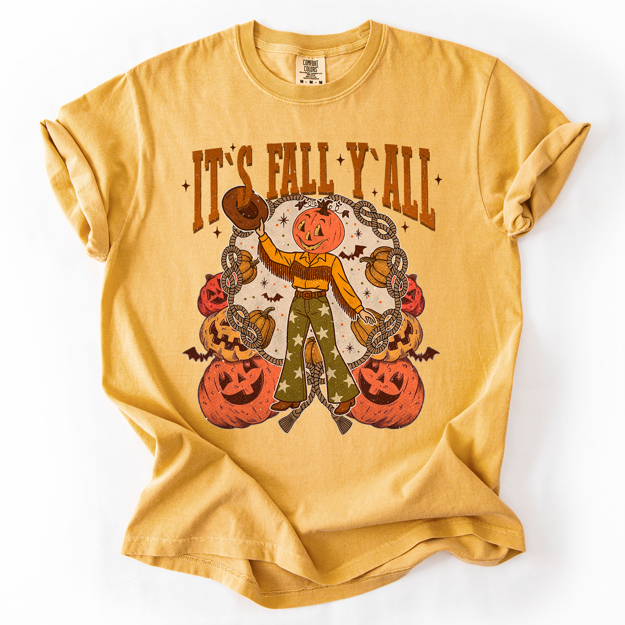 It's Fall Y'all Watercolor Flowers and Jack-O'-Lanterns Halloween Autumn Edition Comfort Colors Tee