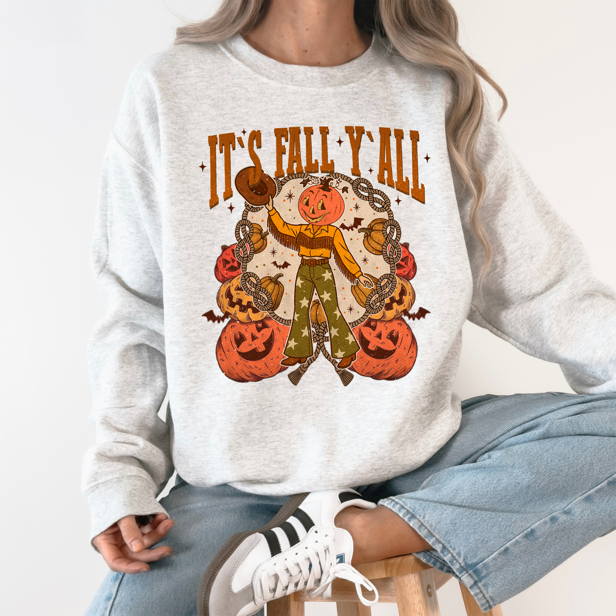 It's Fall Y'all Jack O Lantern Halloween Autumn Vintage Inspired Seasonal Sweatshirt