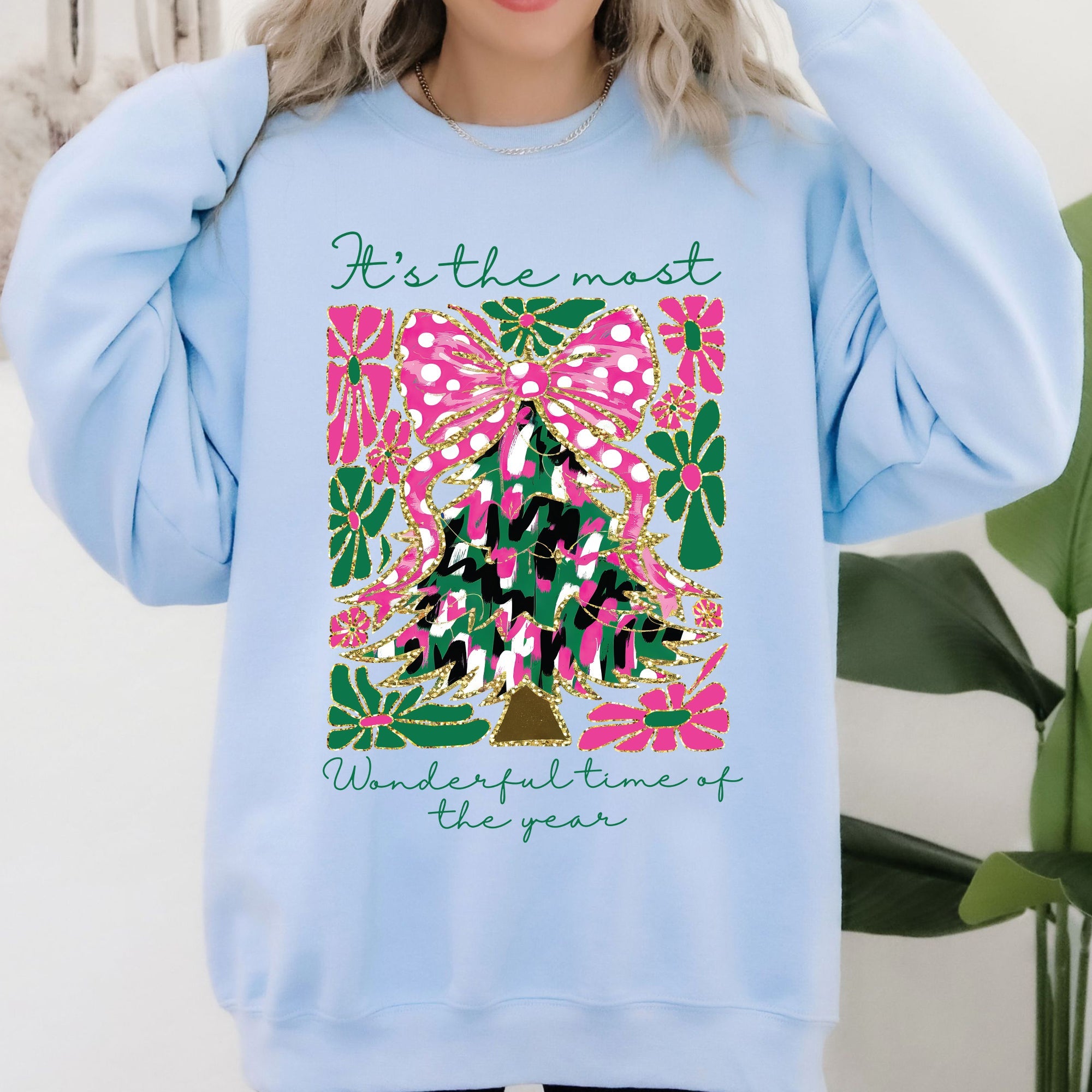 It's The Most Wonderful Time Of The Year Floral Faux Gold Christmas Botanical Sweatshirt