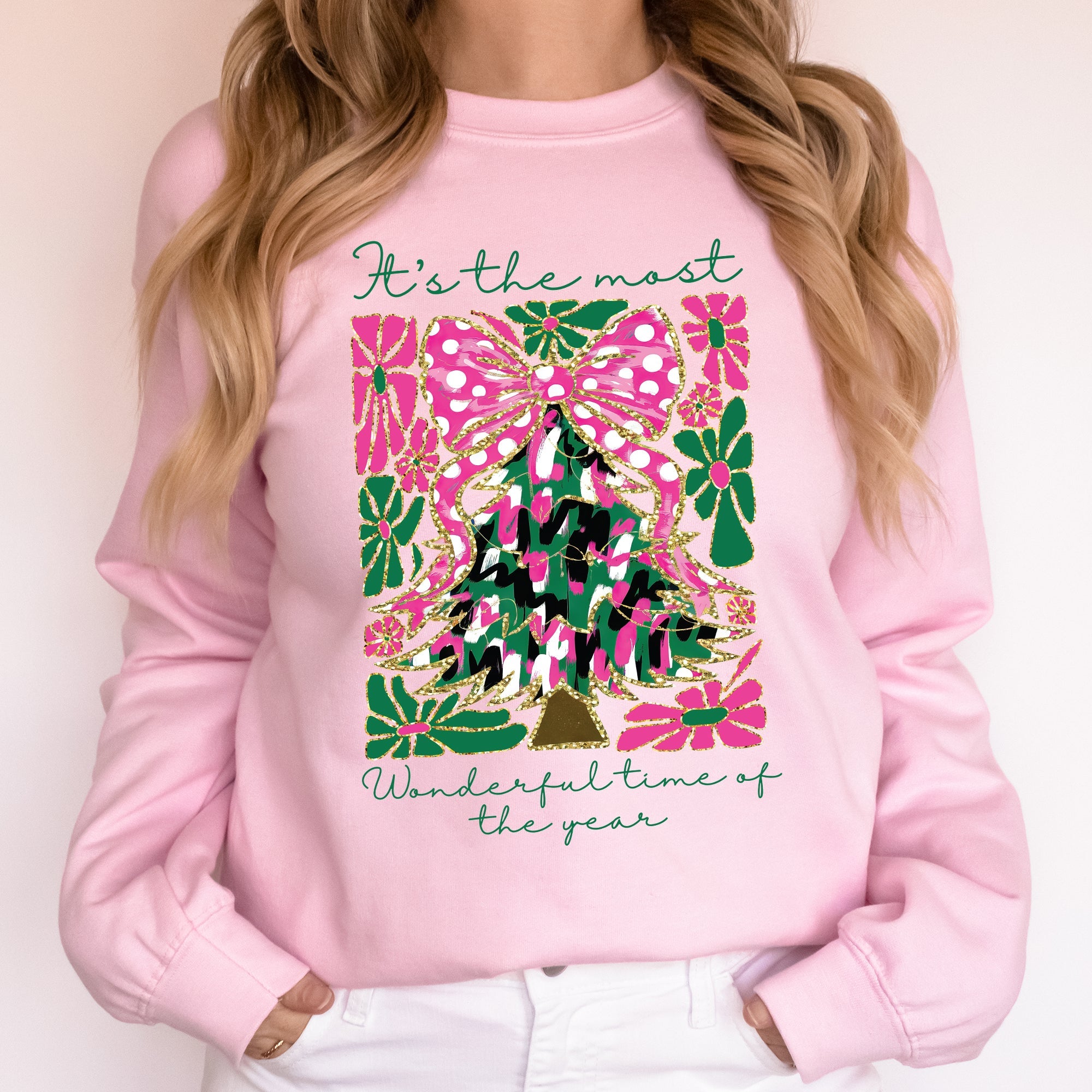 It's The Most Wonderful Time Of The Year Floral Faux Gold Christmas Botanical Sweatshirt