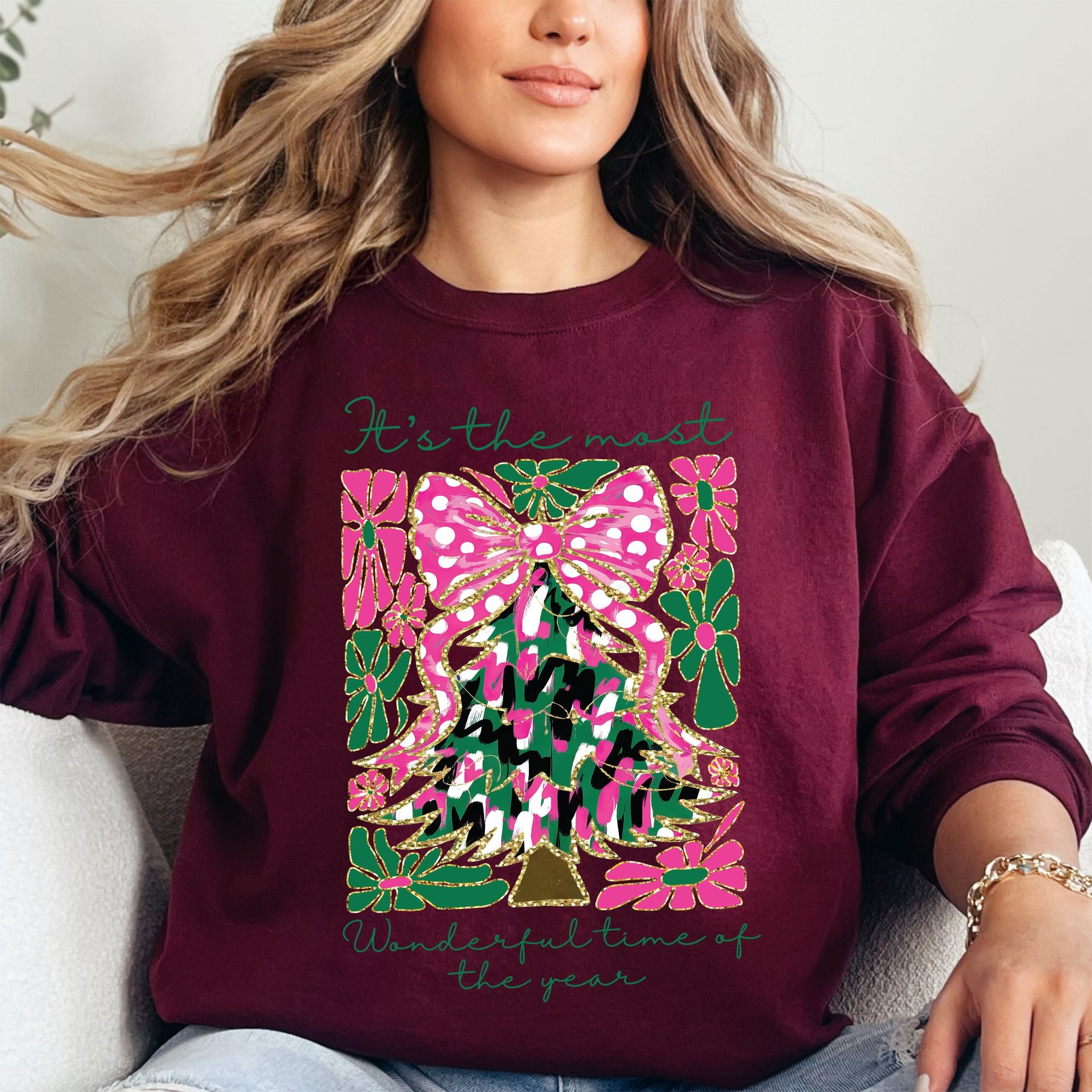 It's The Most Wonderful Time Of The Year Floral Faux Gold Christmas Botanical Sweatshirt