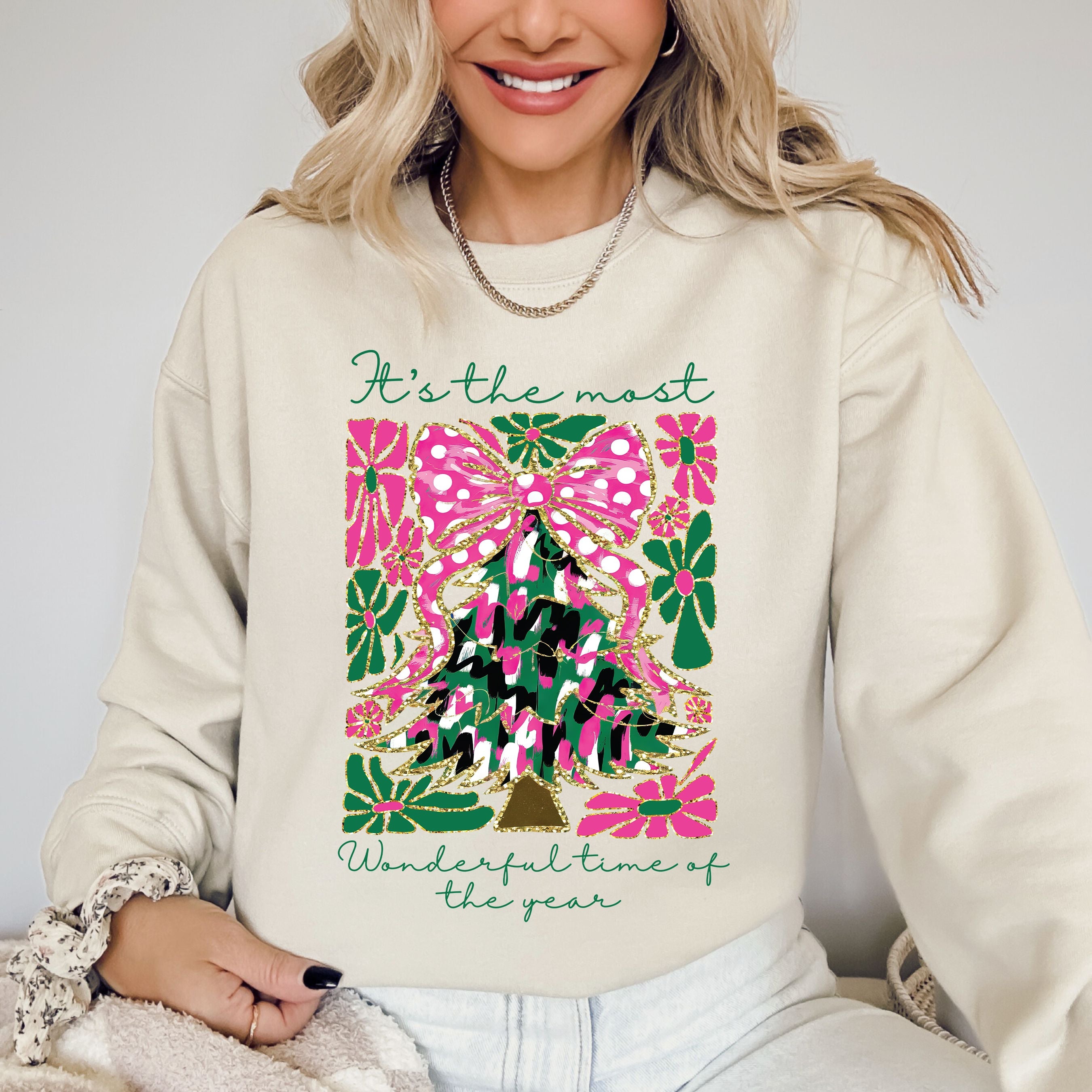 It's The Most Wonderful Time Of The Year Floral Faux Gold Christmas Botanical Sweatshirt