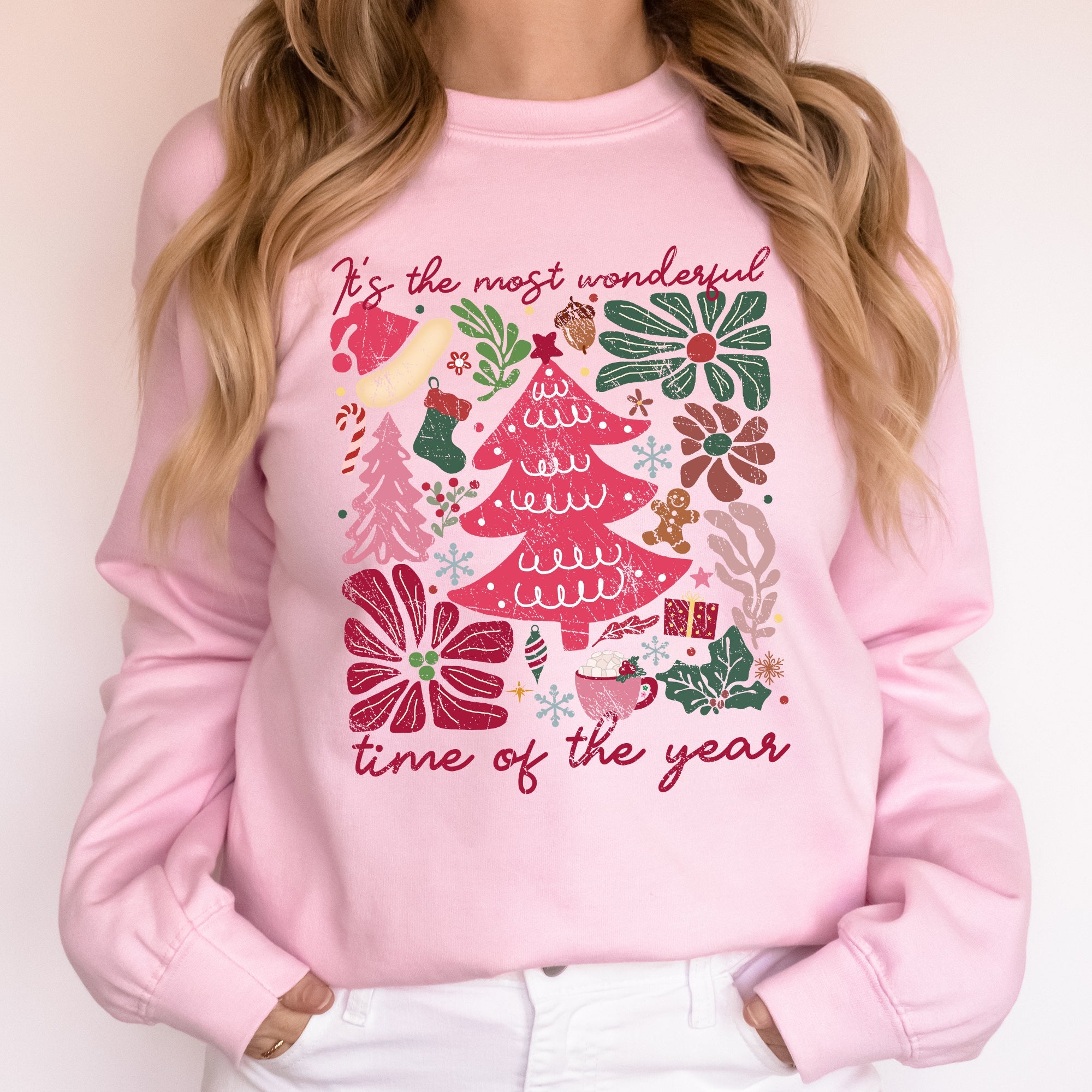 It's The Most Wonderful Time Of The Year Floral Christmas Botanical Holiday Sweatshirt