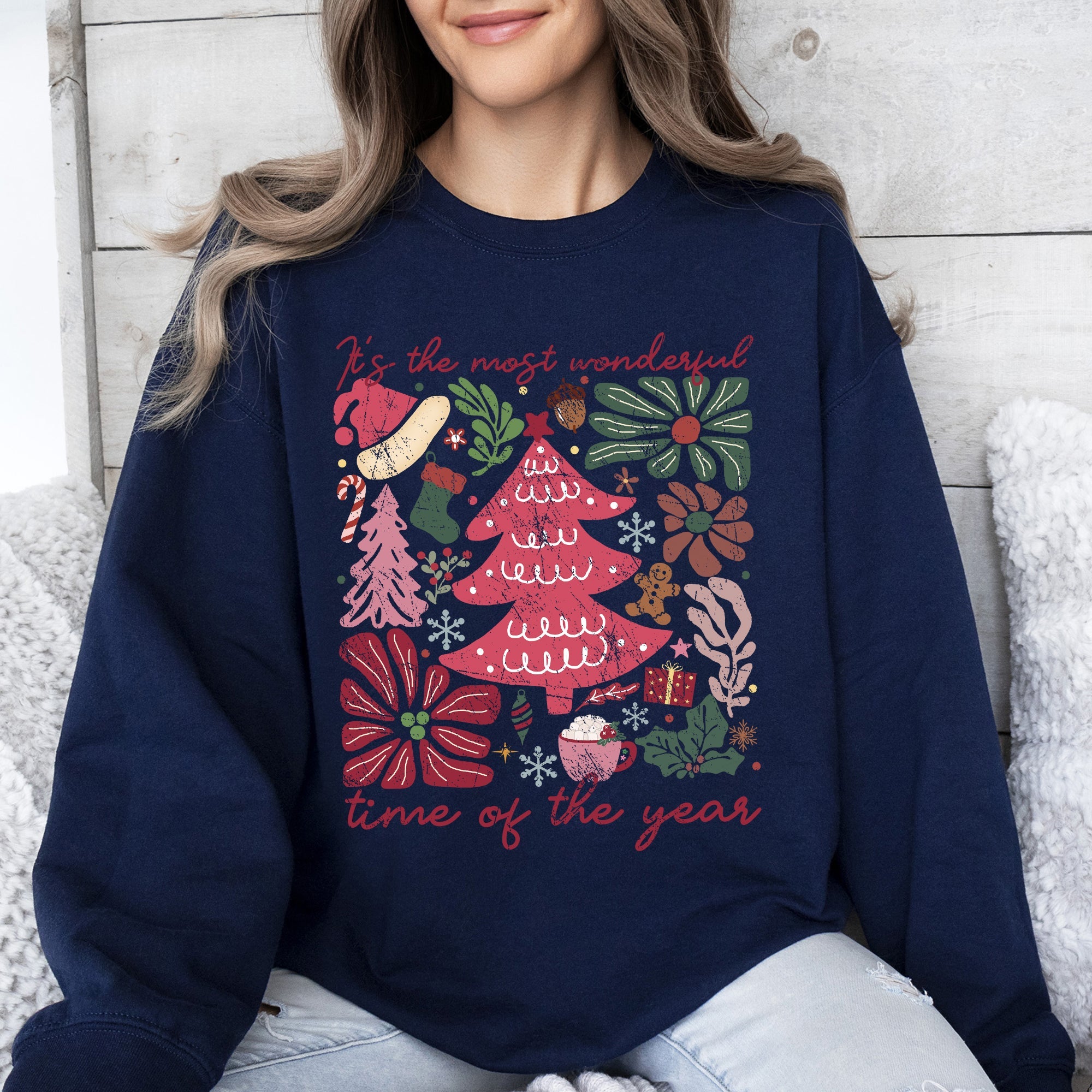 It's The Most Wonderful Time Of The Year Floral Christmas Botanical Holiday Sweatshirt