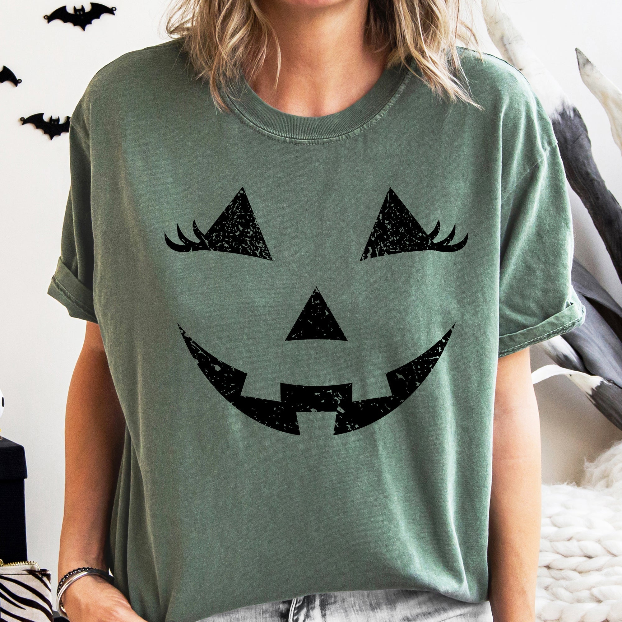 Jack-O-Lantern Girl Pumpkin Witch Halloween Spooky Trick Or Treat Costume Graphic Comfort Colors Tee