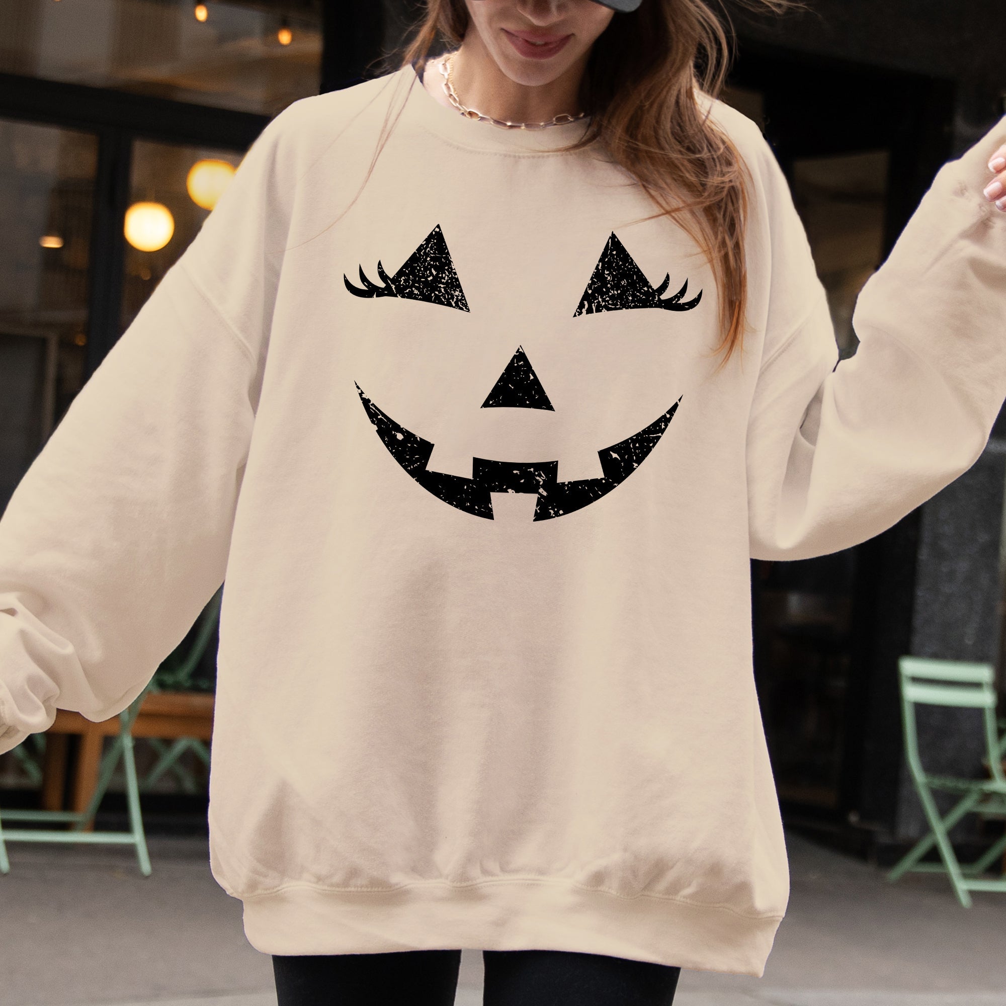 Jack-O-Lantern Girl Pumpkin Halloween Spooky Cute Trick Or Treat Witch Sweatshirt