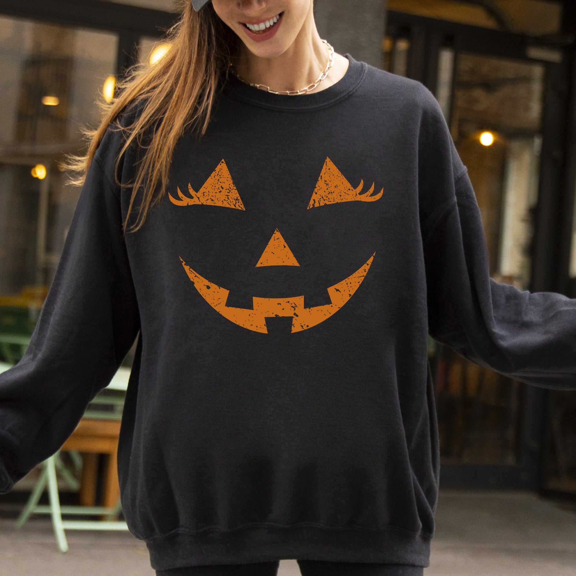 Jack-O-Lantern Girl Pumpkin Halloween Spooky Cute Trick Or Treat Witch Sweatshirt