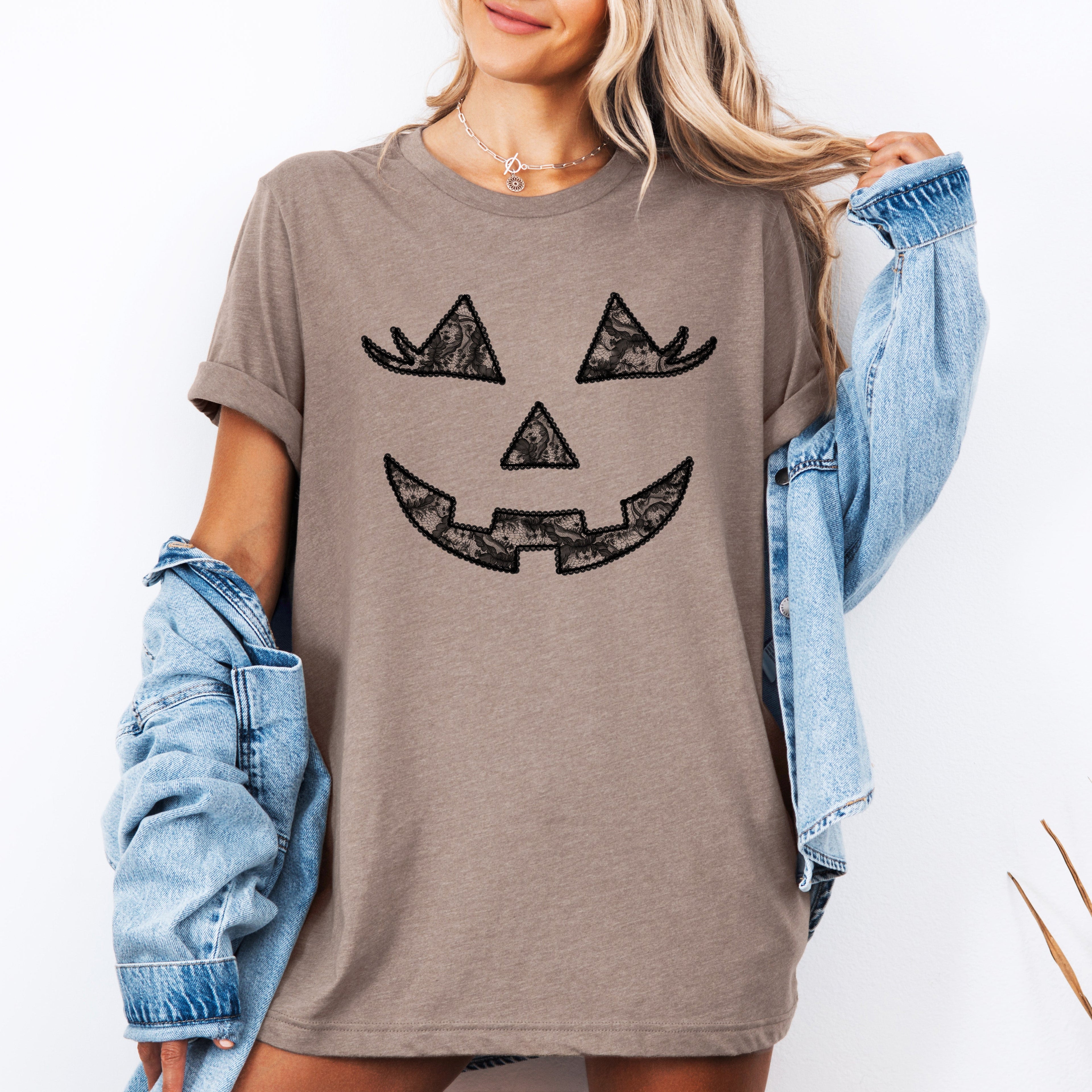 Jack-O-Lantern Coquette Faux Lace Halloween Western Cowgirl Glam Style Graphic Tee