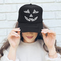 Jack-O-Lantern Faux Lace Halloween Motif With Spooky Silhouette In Vintage Style Trucker Hat