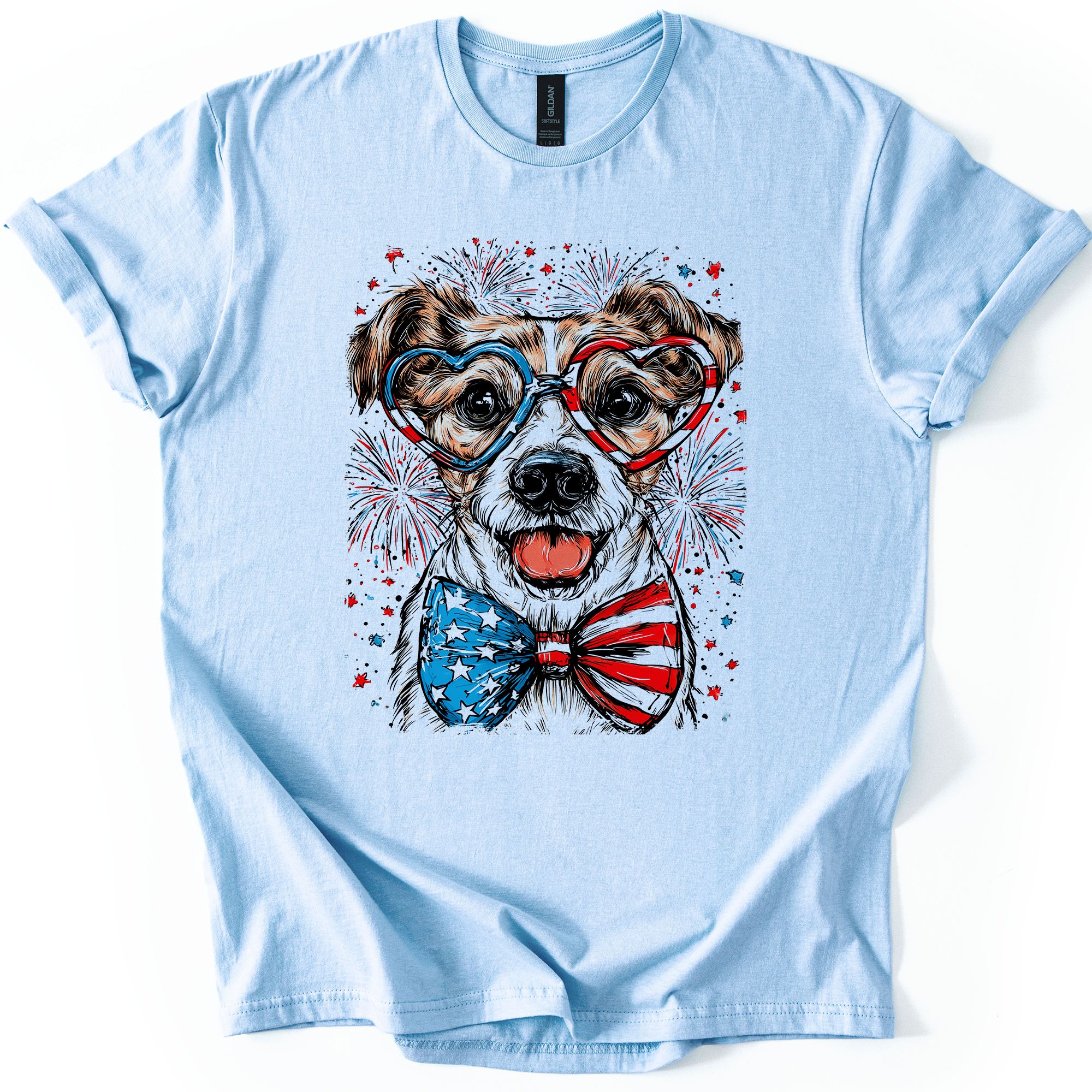 Jack Russell Terrier Patriotic Dog USA Flag Fourth Of July Pride Design Graphic Tee