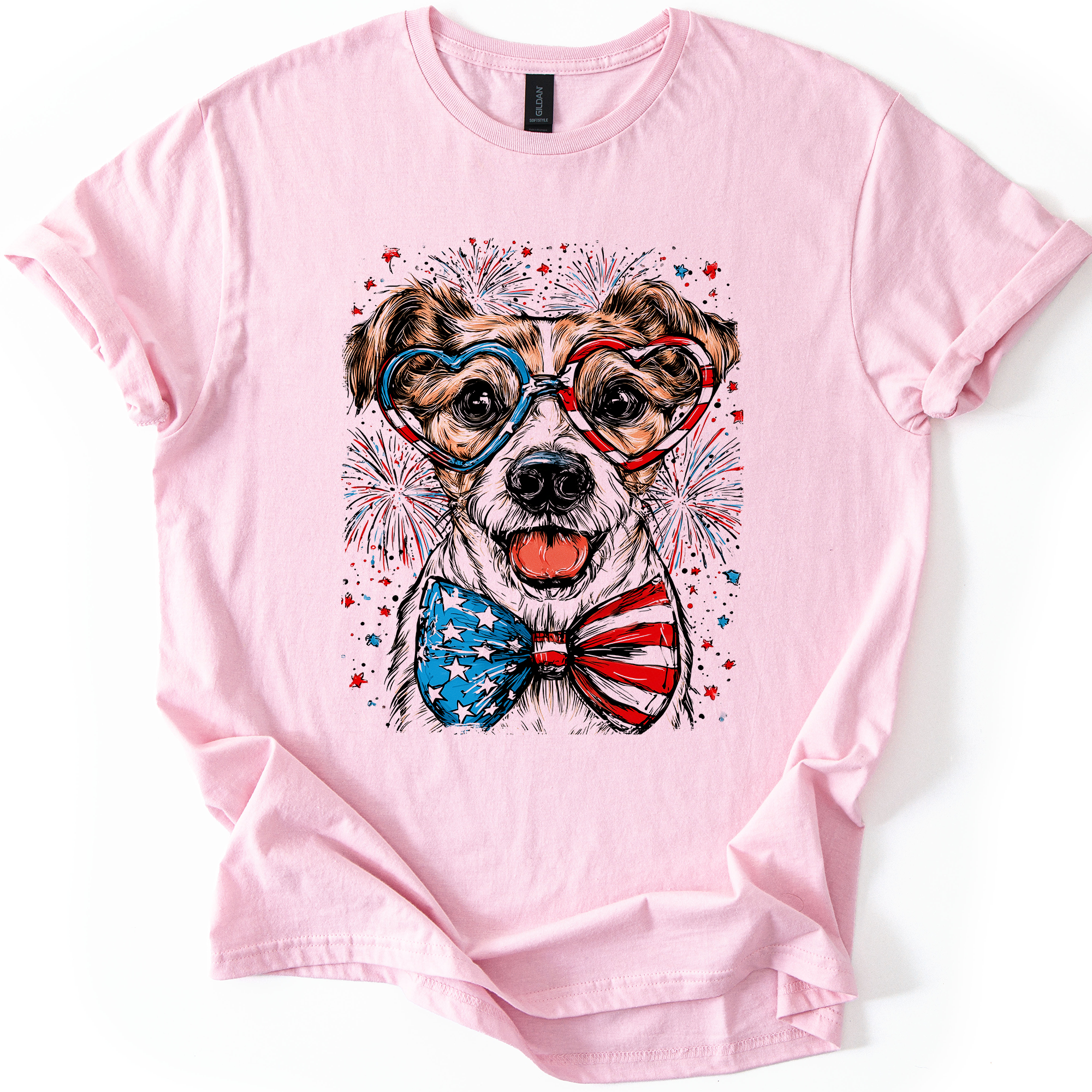 Jack Russell Terrier Patriotic Dog USA Flag Fourth Of July Pride Design Graphic Tee
