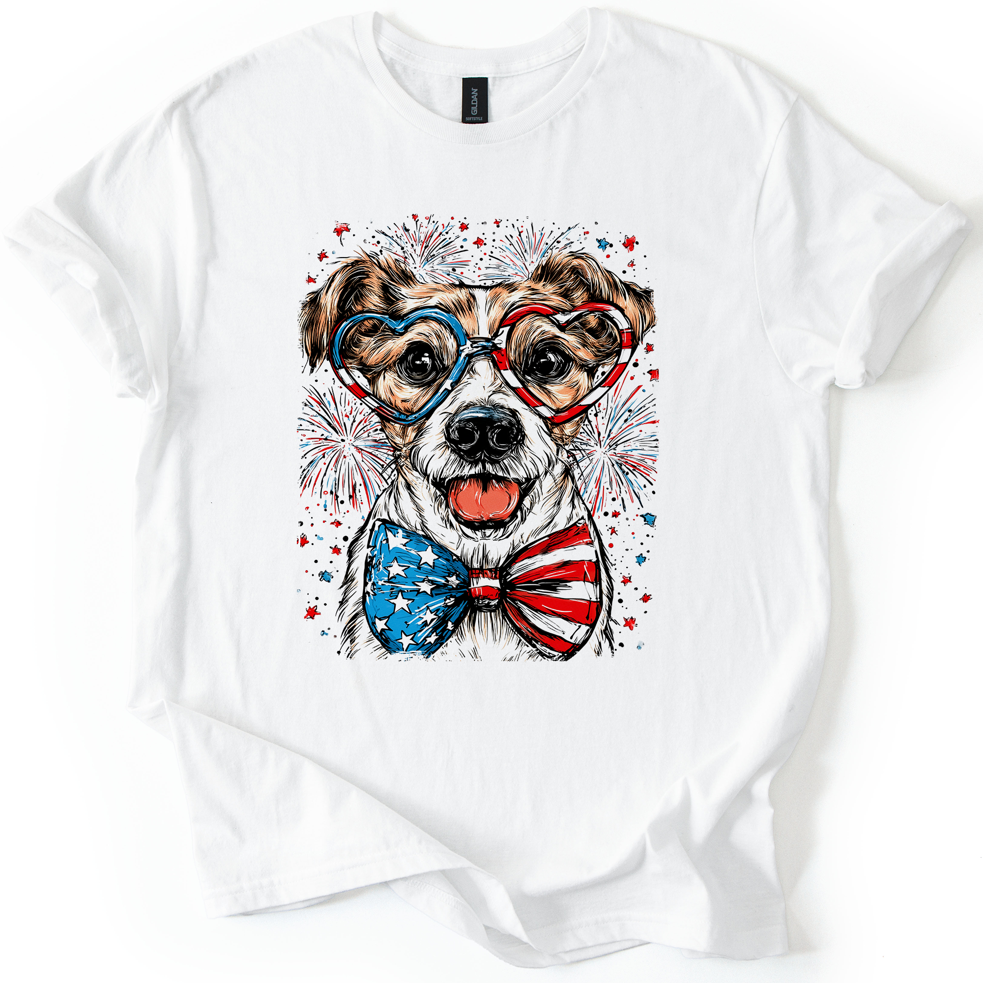 Jack Russell Terrier Patriotic Dog USA Flag Fourth Of July Pride Design Graphic Tee
