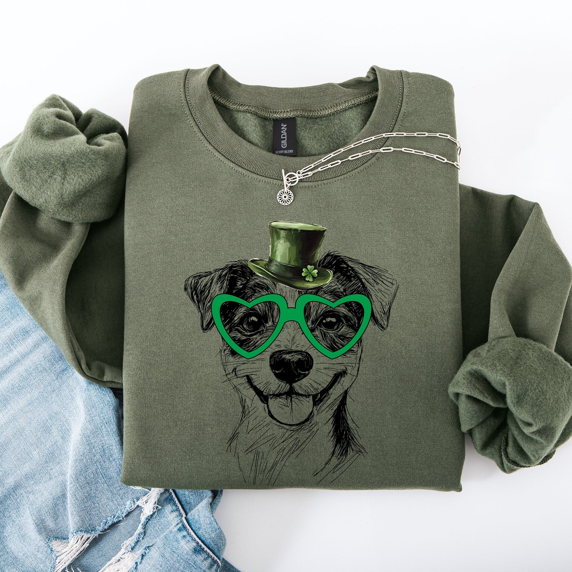 Jack Russell Irish St Patrick's Day Lucky Dog Portrait Design Cozy Premium Sweatshirt
