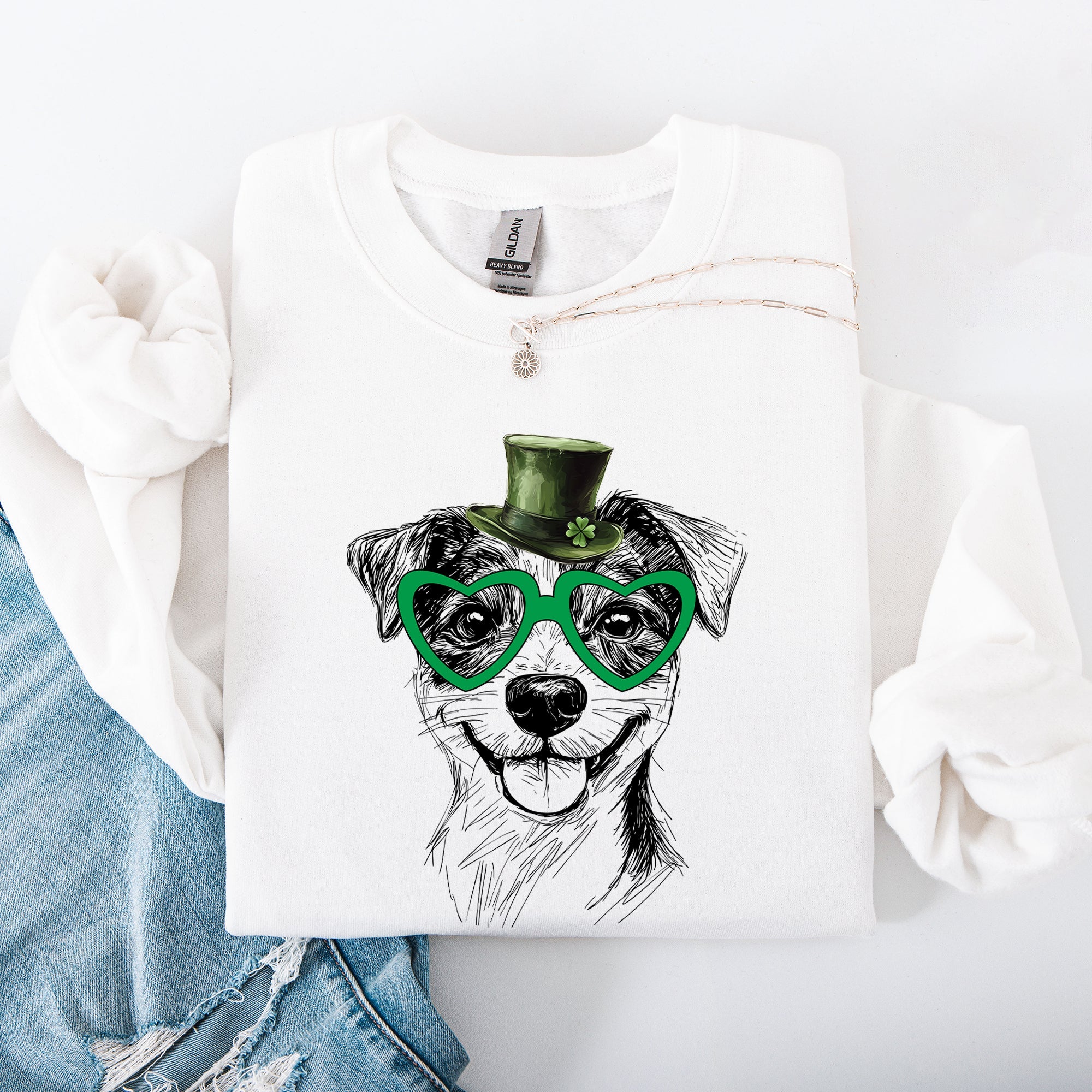 Jack Russell Irish St Patrick's Day Lucky Dog Portrait Design Cozy Premium Sweatshirt