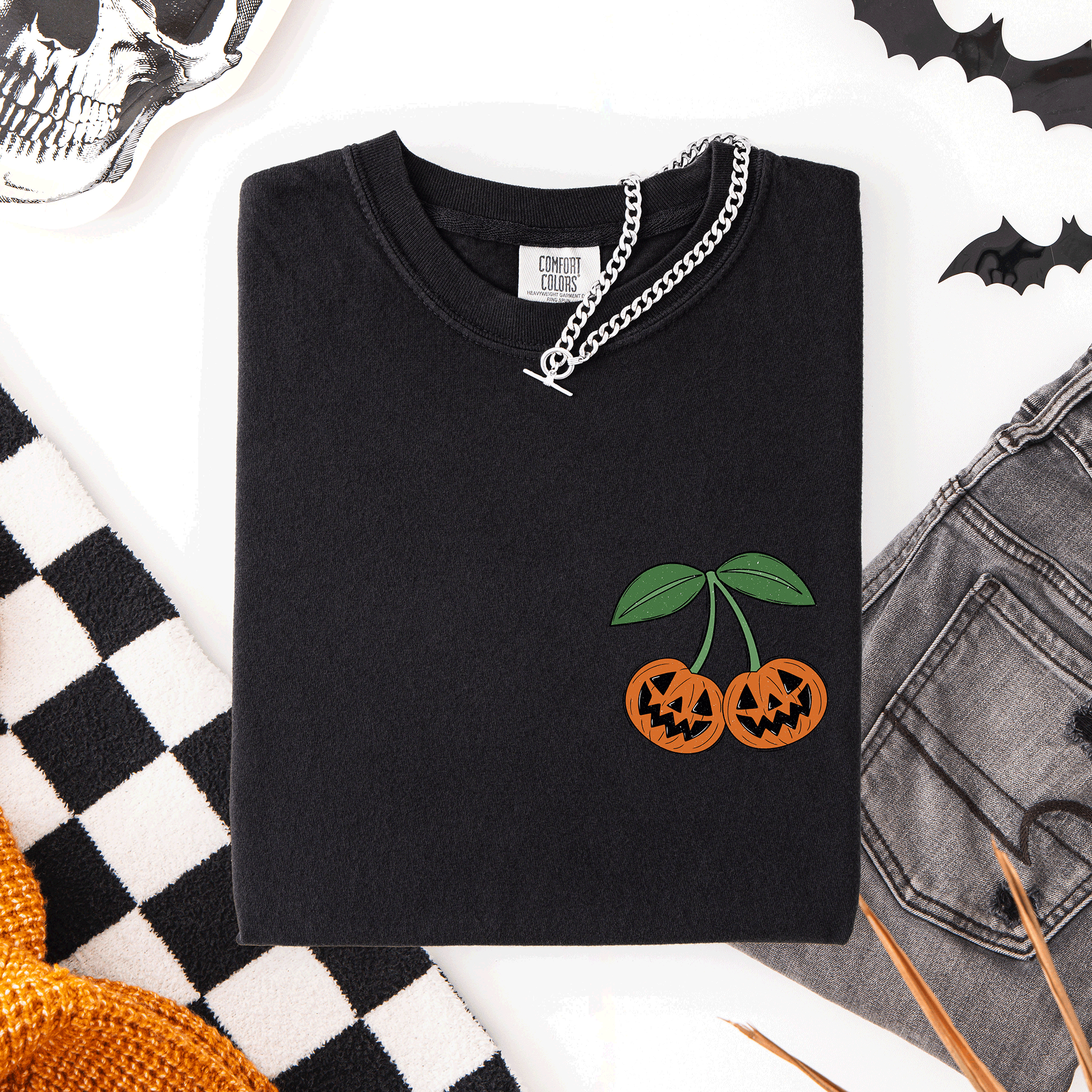 Jack O Lantern Cherry Halloween Vintage Retro Classic Seasonal Print Comfort Colors Tee