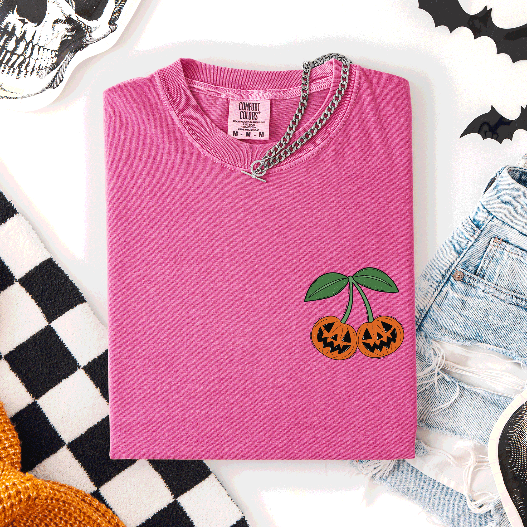 Jack O Lantern Cherry Halloween Vintage Retro Classic Seasonal Print Comfort Colors Tee