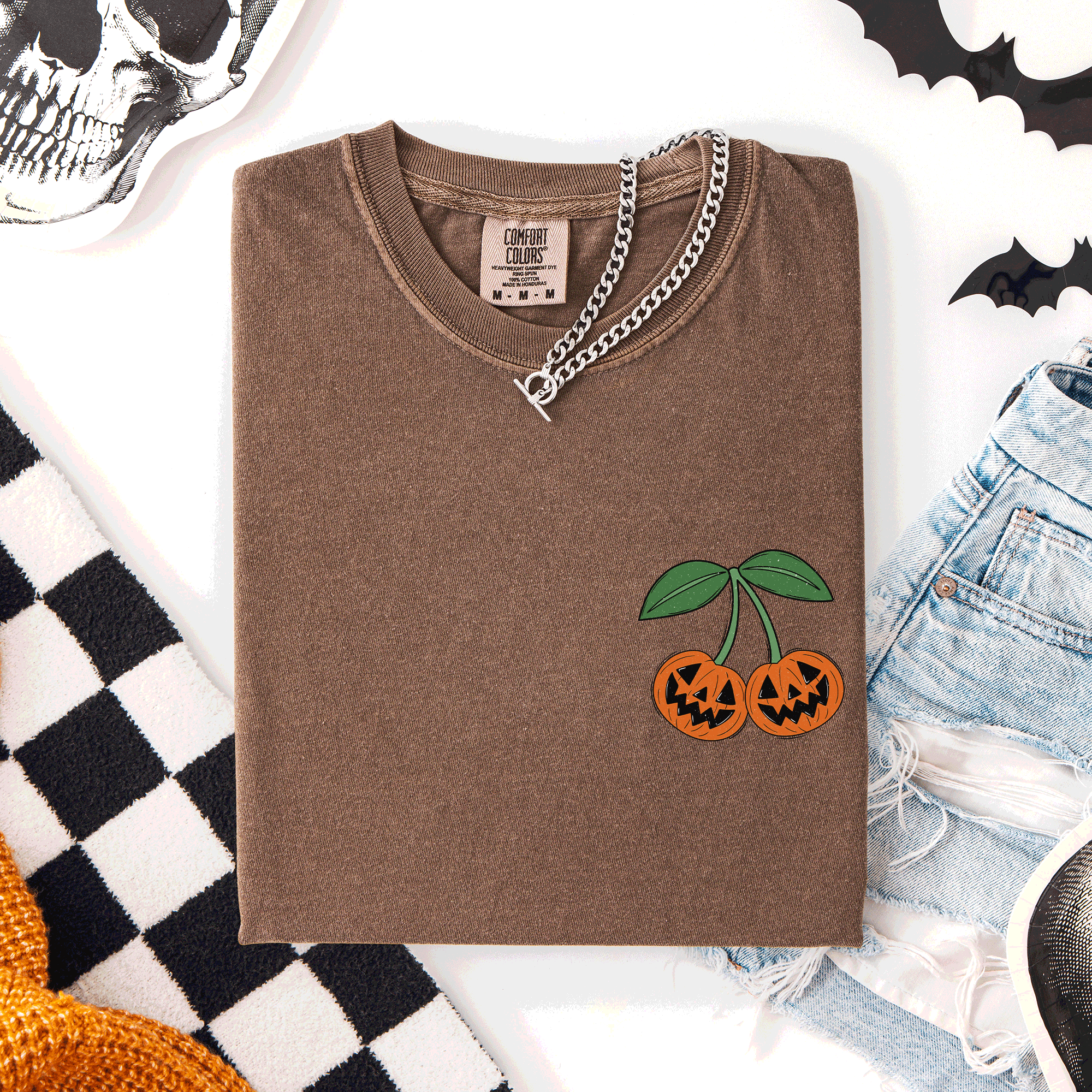 Jack O Lantern Cherry Halloween Vintage Retro Classic Seasonal Print Comfort Colors Tee