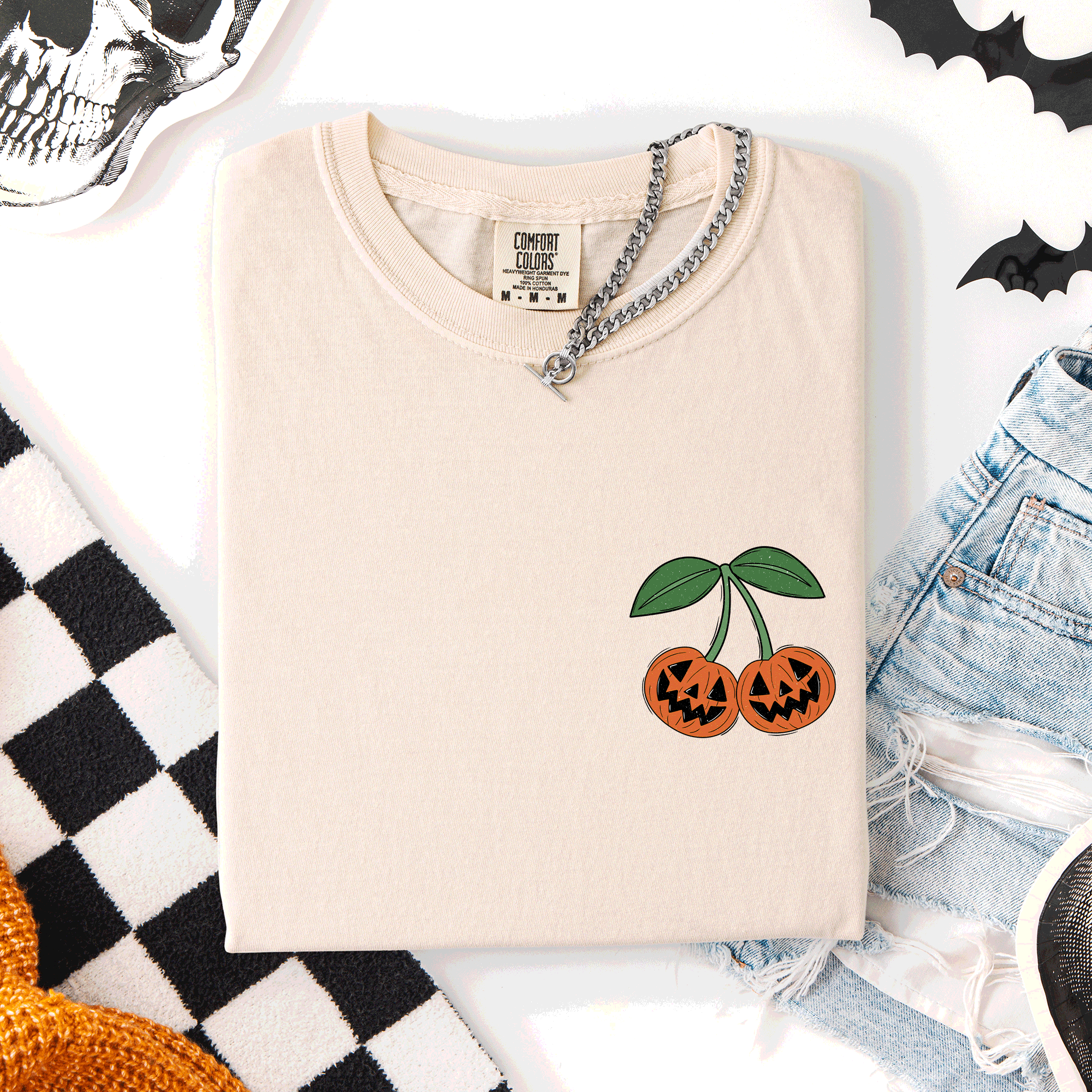 Jack O Lantern Cherry Halloween Vintage Retro Classic Seasonal Print Comfort Colors Tee