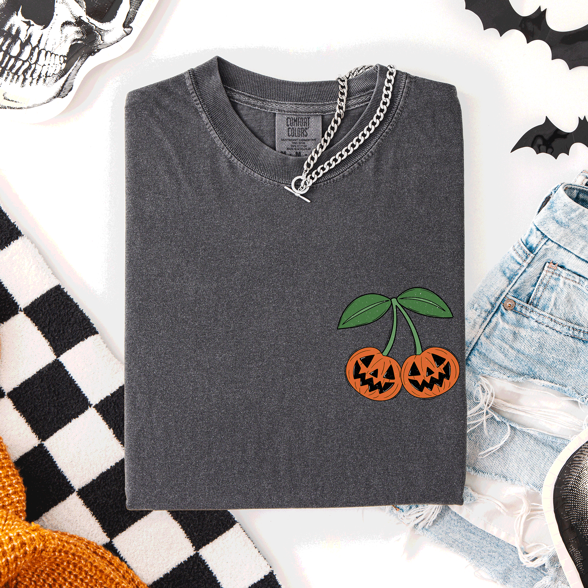 Jack O Lantern Cherry Halloween Vintage Retro Classic Seasonal Print Comfort Colors Tee