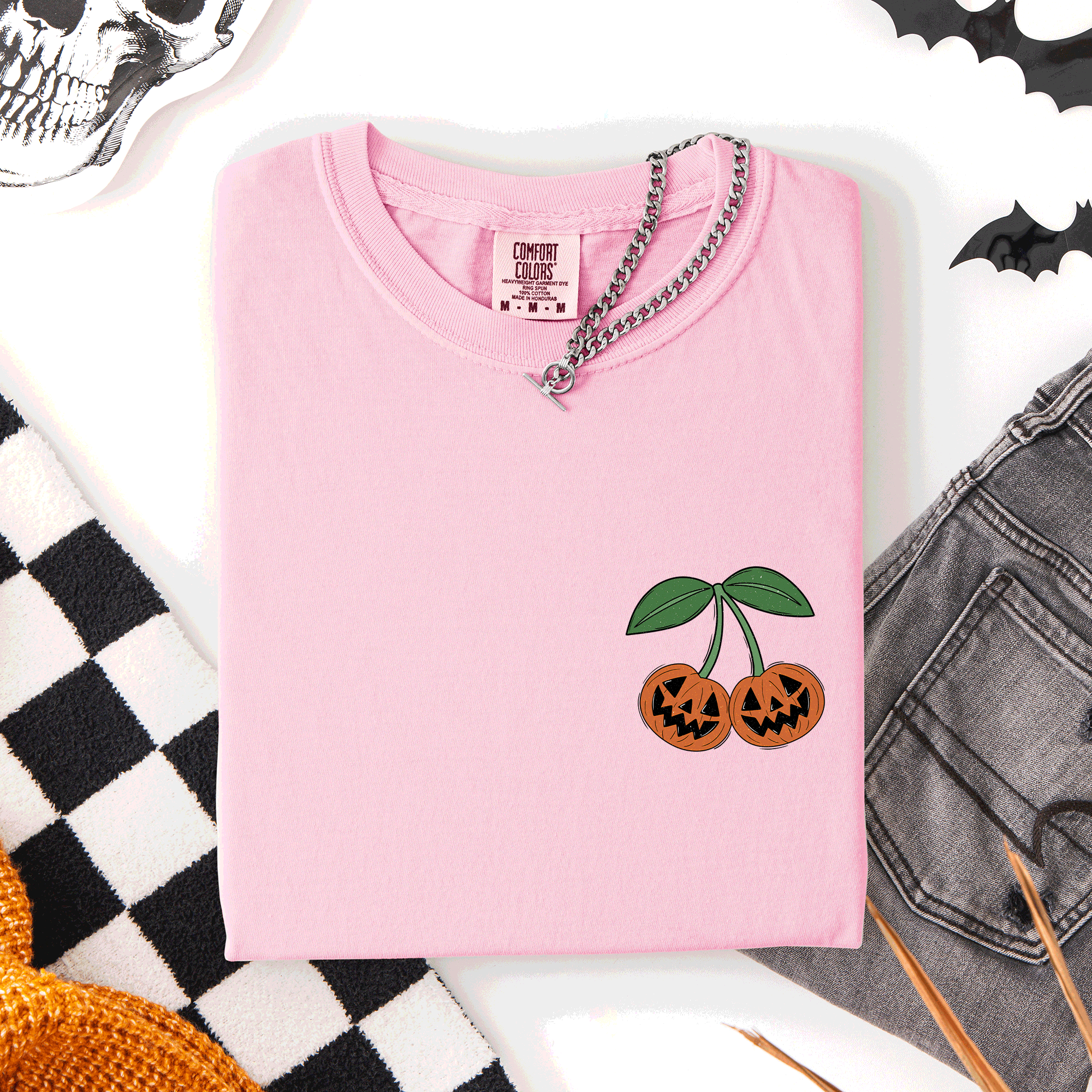 Jack O Lantern Cherry Halloween Vintage Retro Classic Seasonal Print Comfort Colors Tee