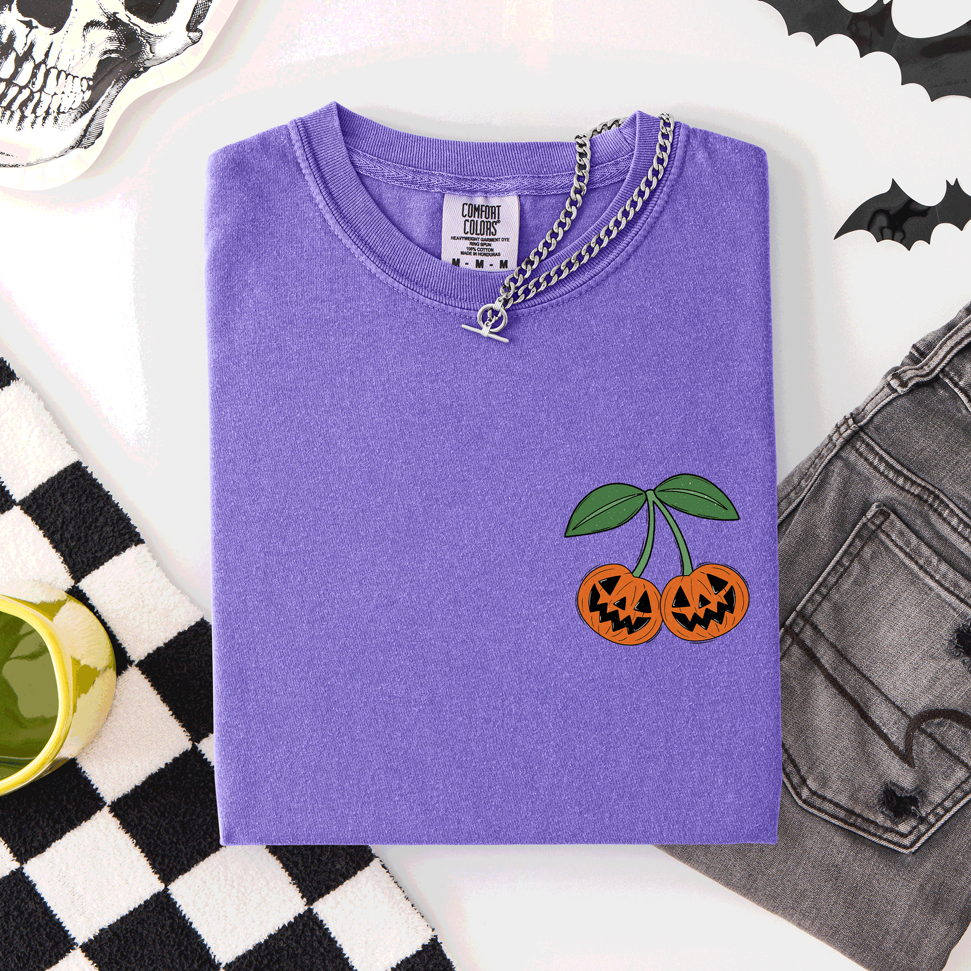 Jack O Lantern Cherry Halloween Vintage Retro Classic Seasonal Print Comfort Colors Tee