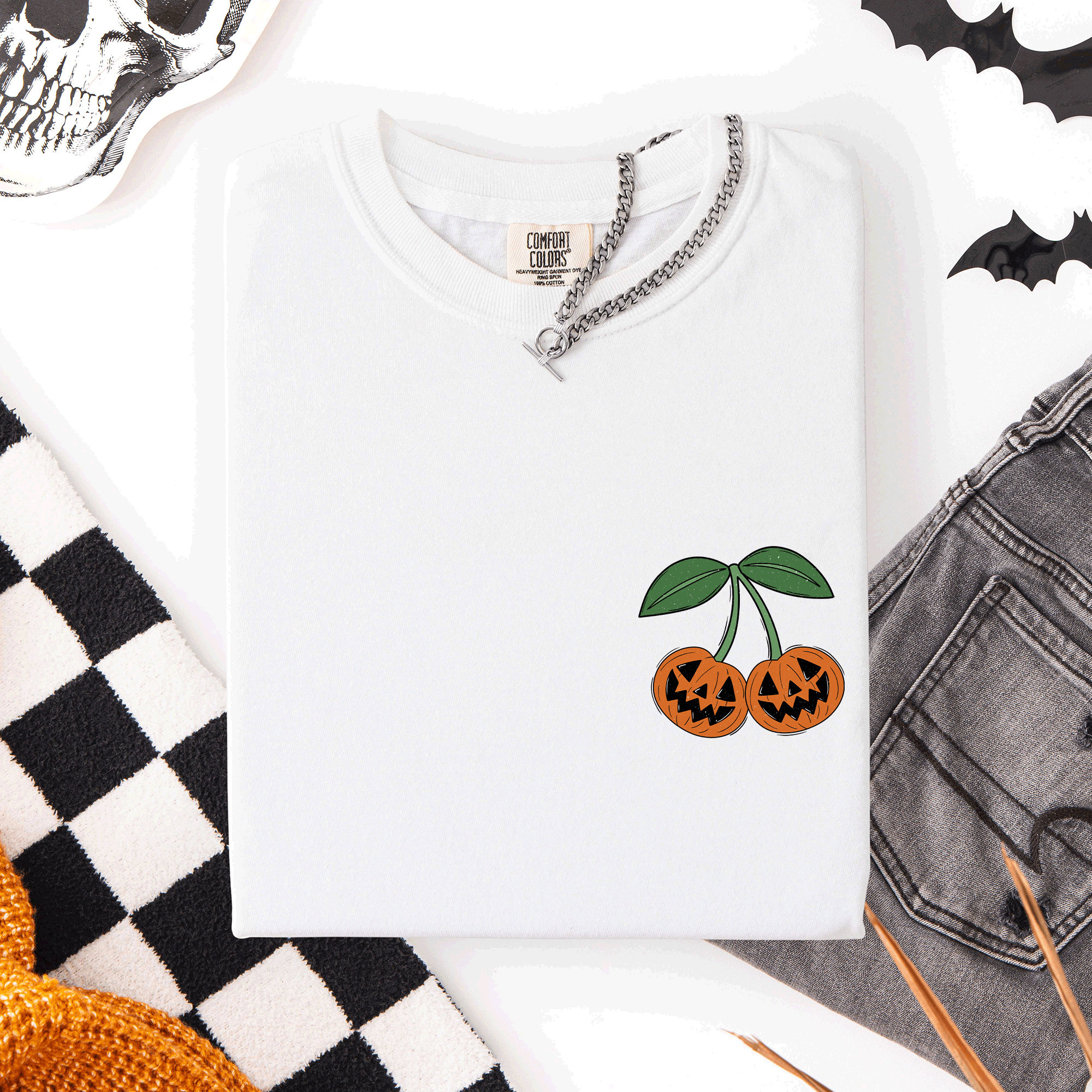 Jack O Lantern Cherry Halloween Vintage Retro Classic Seasonal Print Comfort Colors Tee
