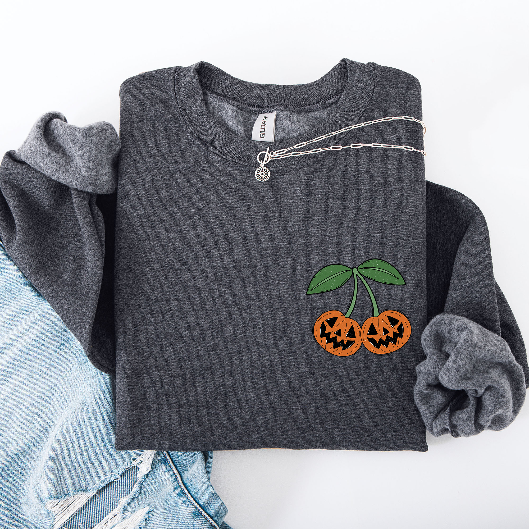 Jack O Lantern Cherry Halloween Vintage Retro Cozy Autumn Night In Graphic Sweatshirt