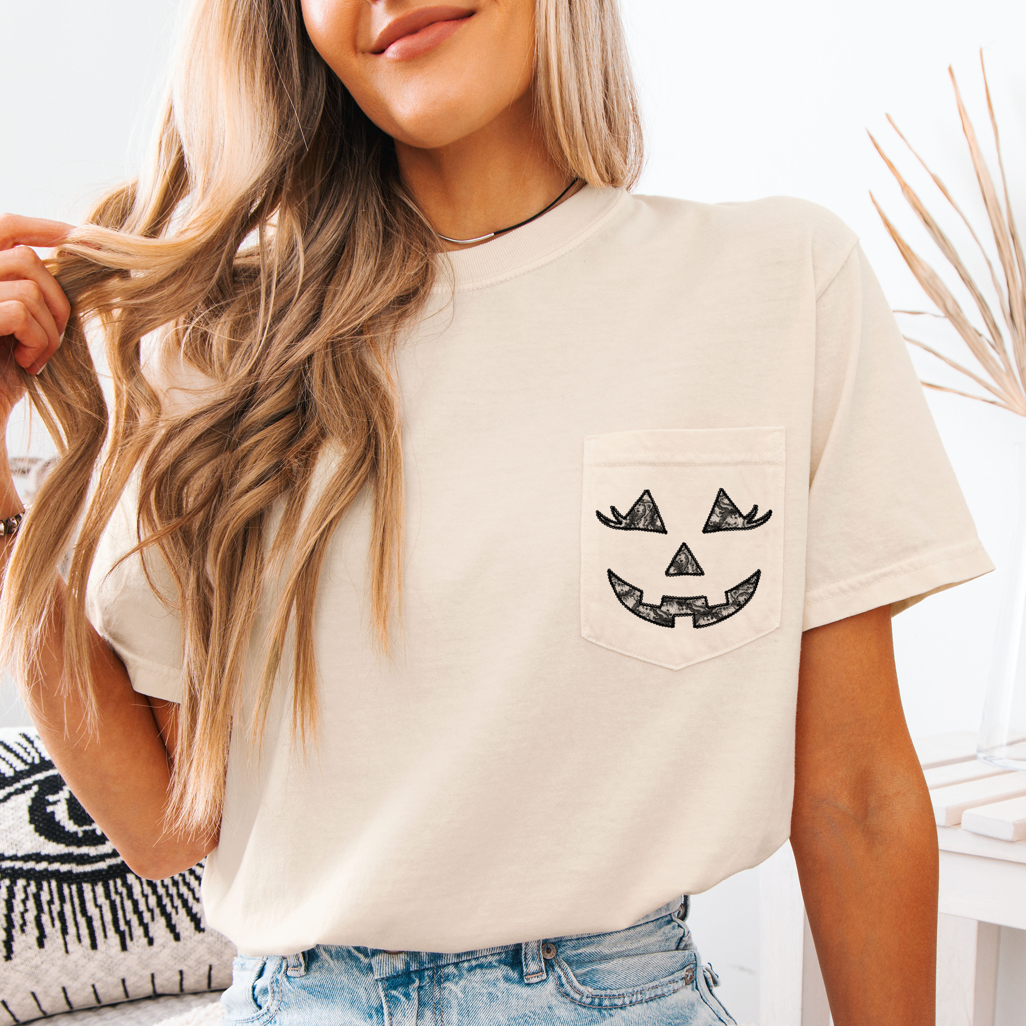 Jack O Lantern Coquette Faux Lace Halloween Pocket Limited Edition Comfort Colors Tee
