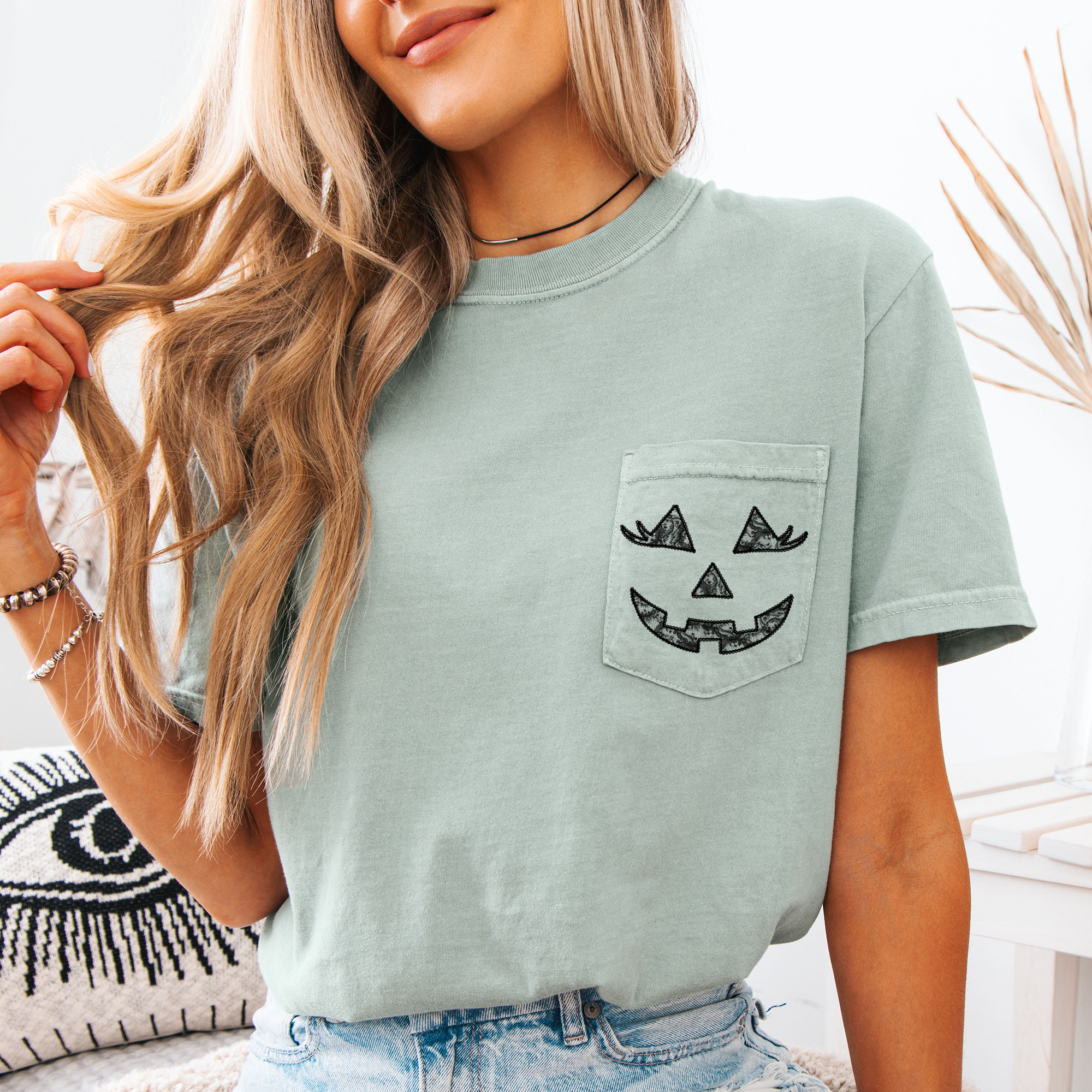 Jack O Lantern Coquette Faux Lace Halloween Pocket Limited Edition Comfort Colors Tee