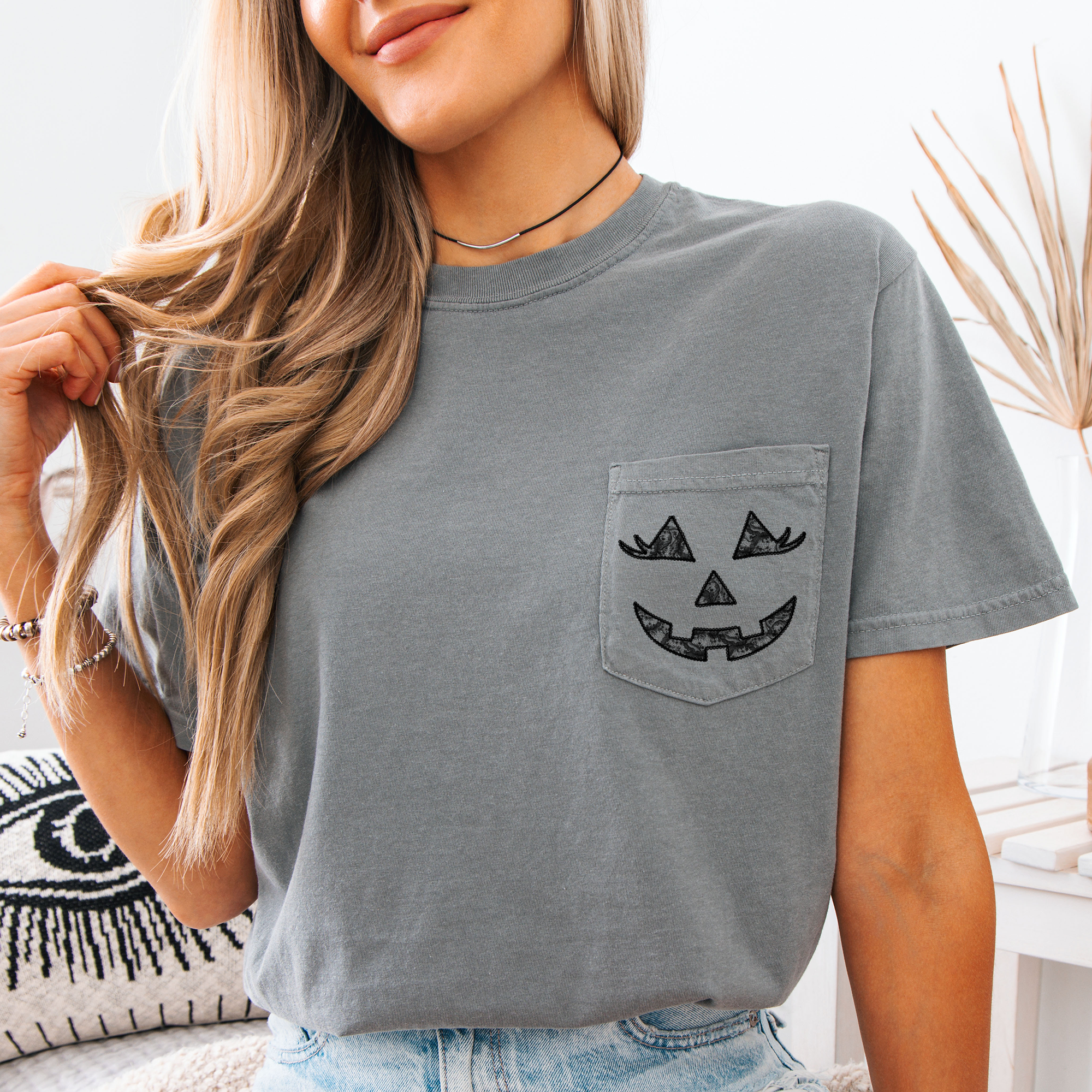 Jack O Lantern Coquette Faux Lace Halloween Pocket Limited Edition Comfort Colors Tee