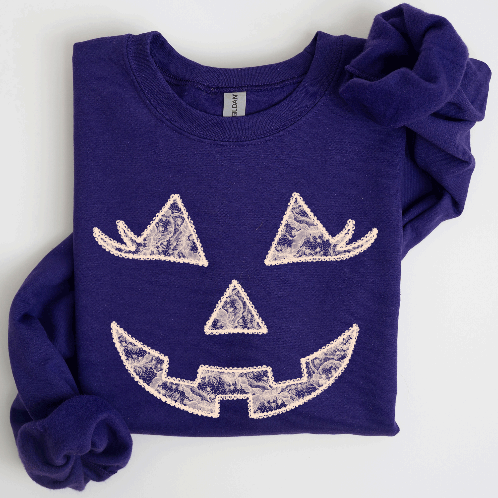 Jack O Lantern Coquette Faux Lace Halloween Vintage Inspired Cozy Embroidered Sweatshirt