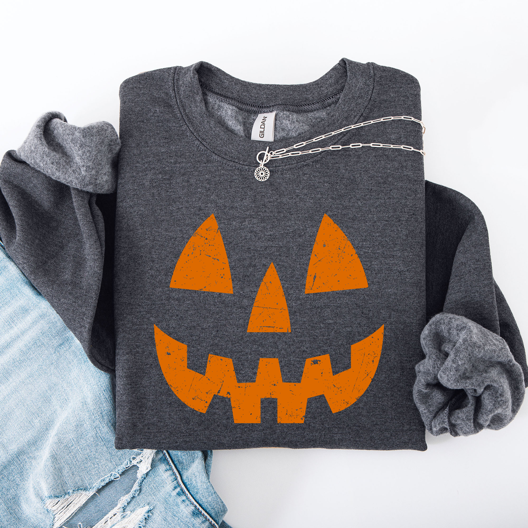 Jack O Lantern Halloween Design Cozy Autumn Festive Night Scene Illustration Style Sweatshirt