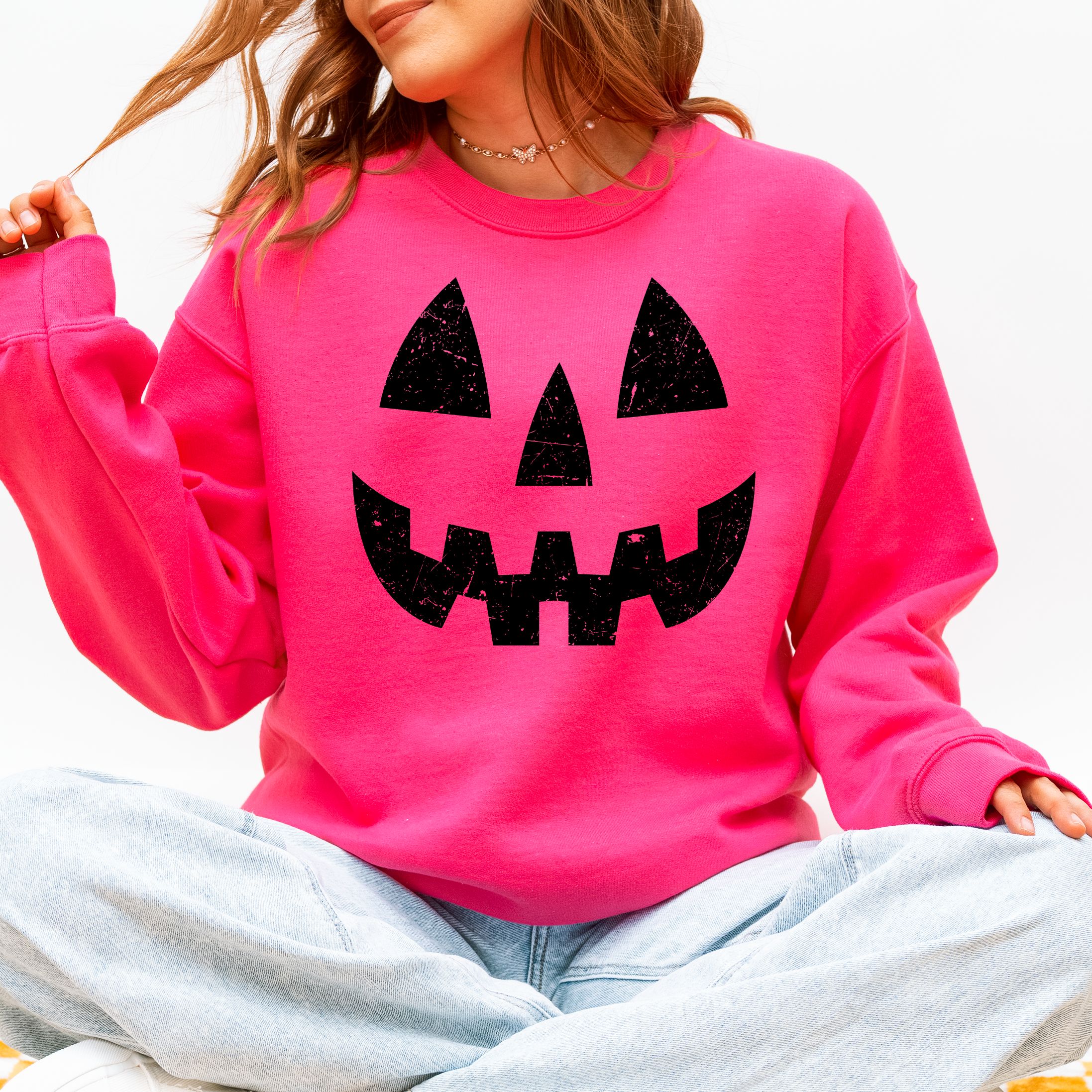 Jack O Lantern Halloween Design Cozy Autumn Festive Night Scene Illustration Style Sweatshirt