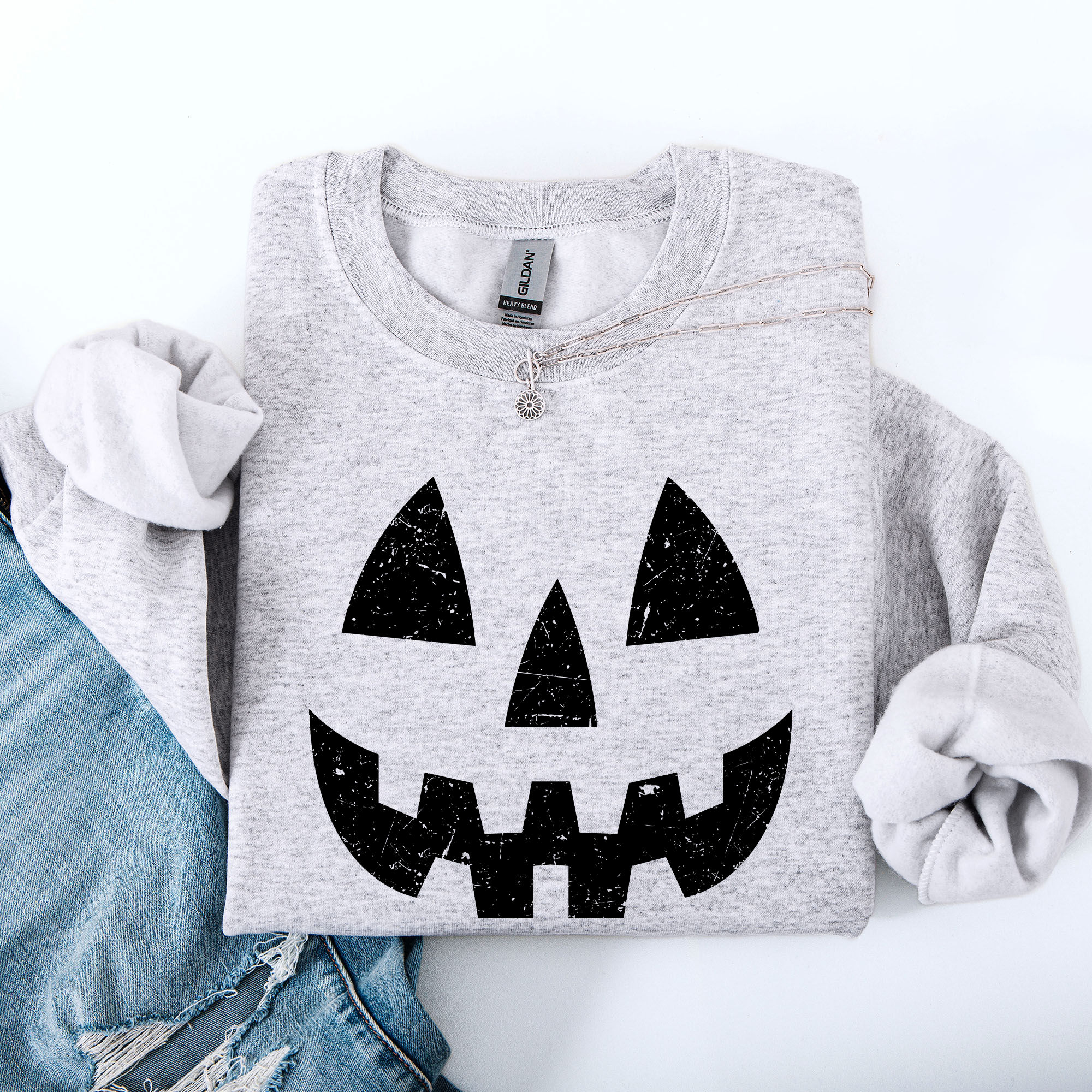 Jack O Lantern Halloween Design Cozy Autumn Festive Night Scene Illustration Style Sweatshirt
