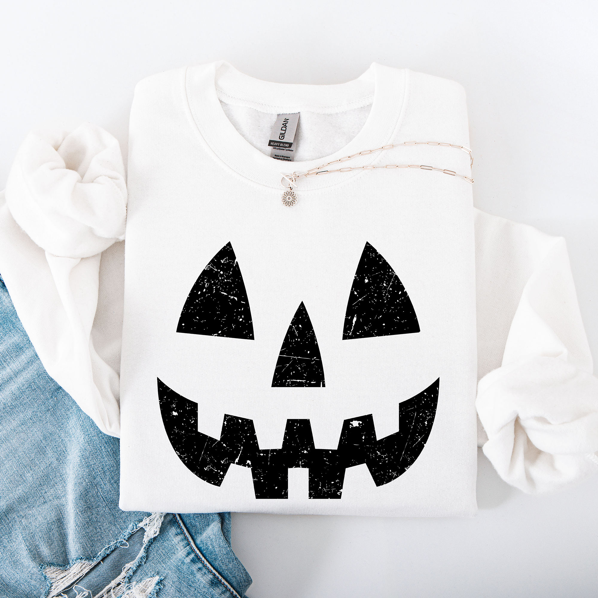 Jack O Lantern Halloween Design Cozy Autumn Festive Night Scene Illustration Style Sweatshirt