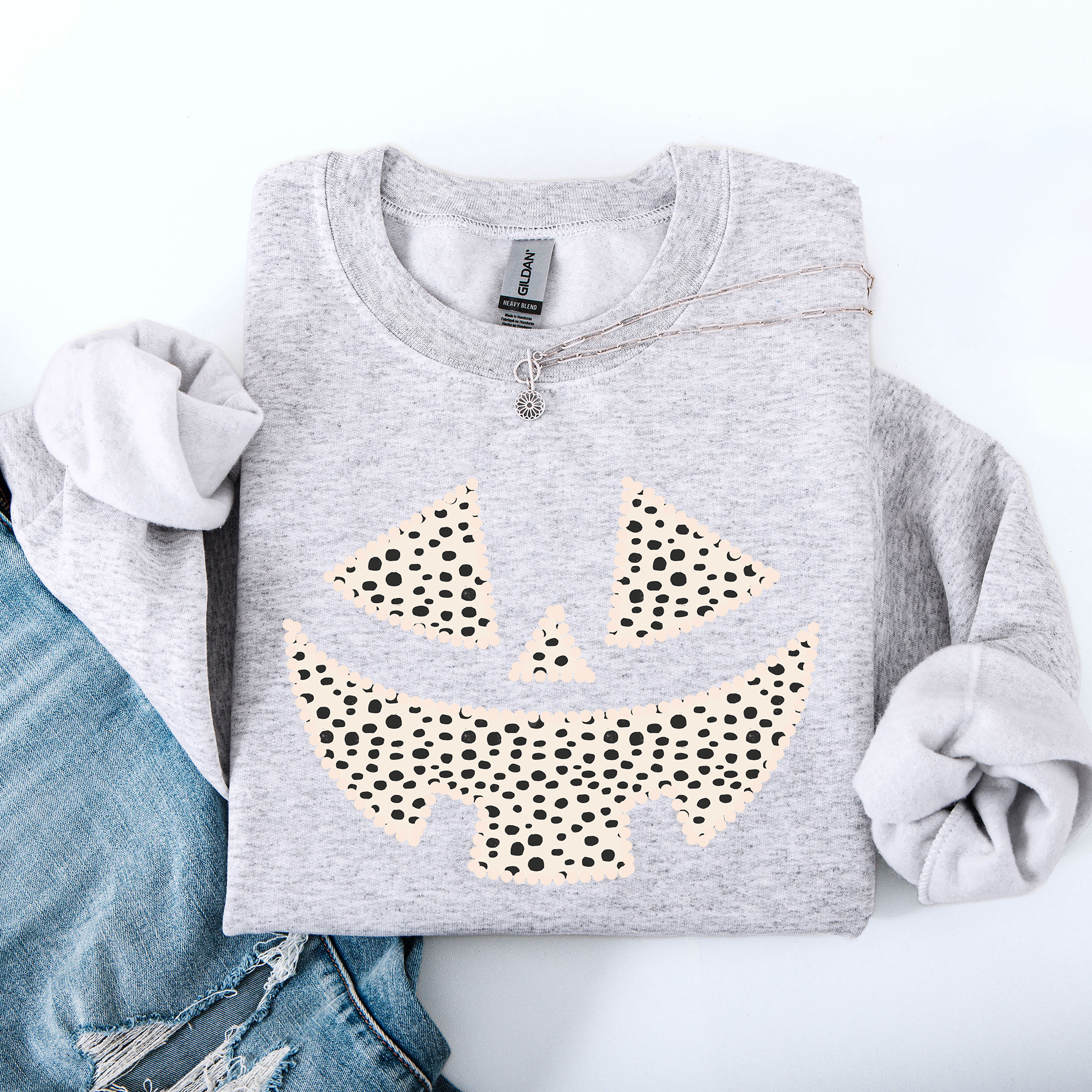 Jack O Lantern Dalmatian Print Halloween Cozy Whimsical Autumn Festival Sweatshirt