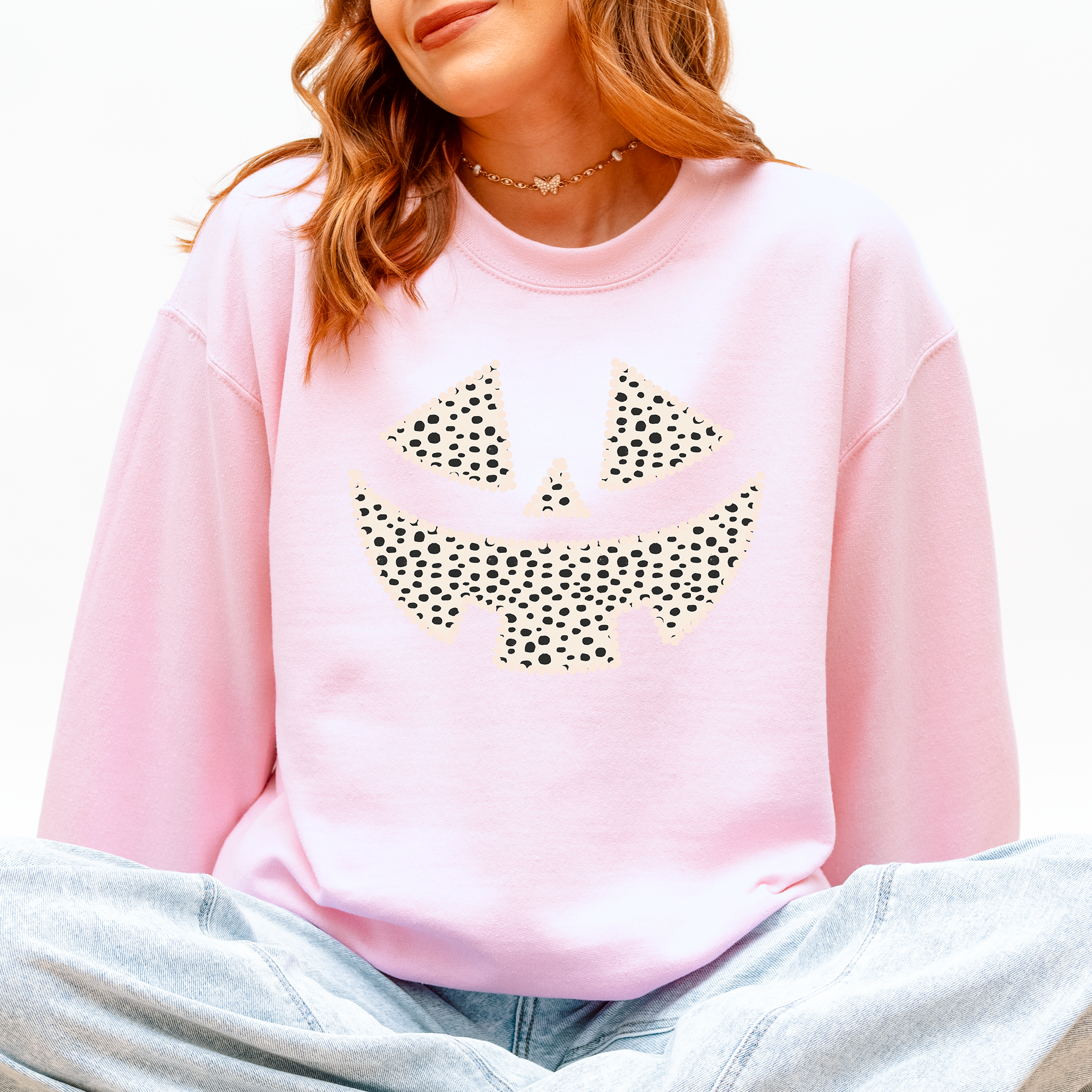 Jack O Lantern Dalmatian Print Halloween Cozy Whimsical Autumn Festival Sweatshirt