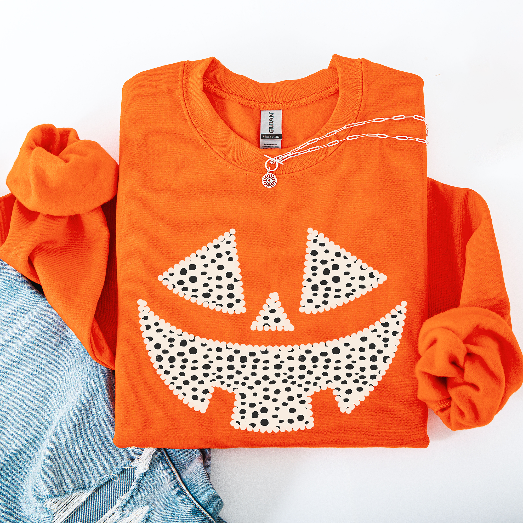 Jack O Lantern Dalmatian Print Halloween Cozy Whimsical Autumn Festival Sweatshirt